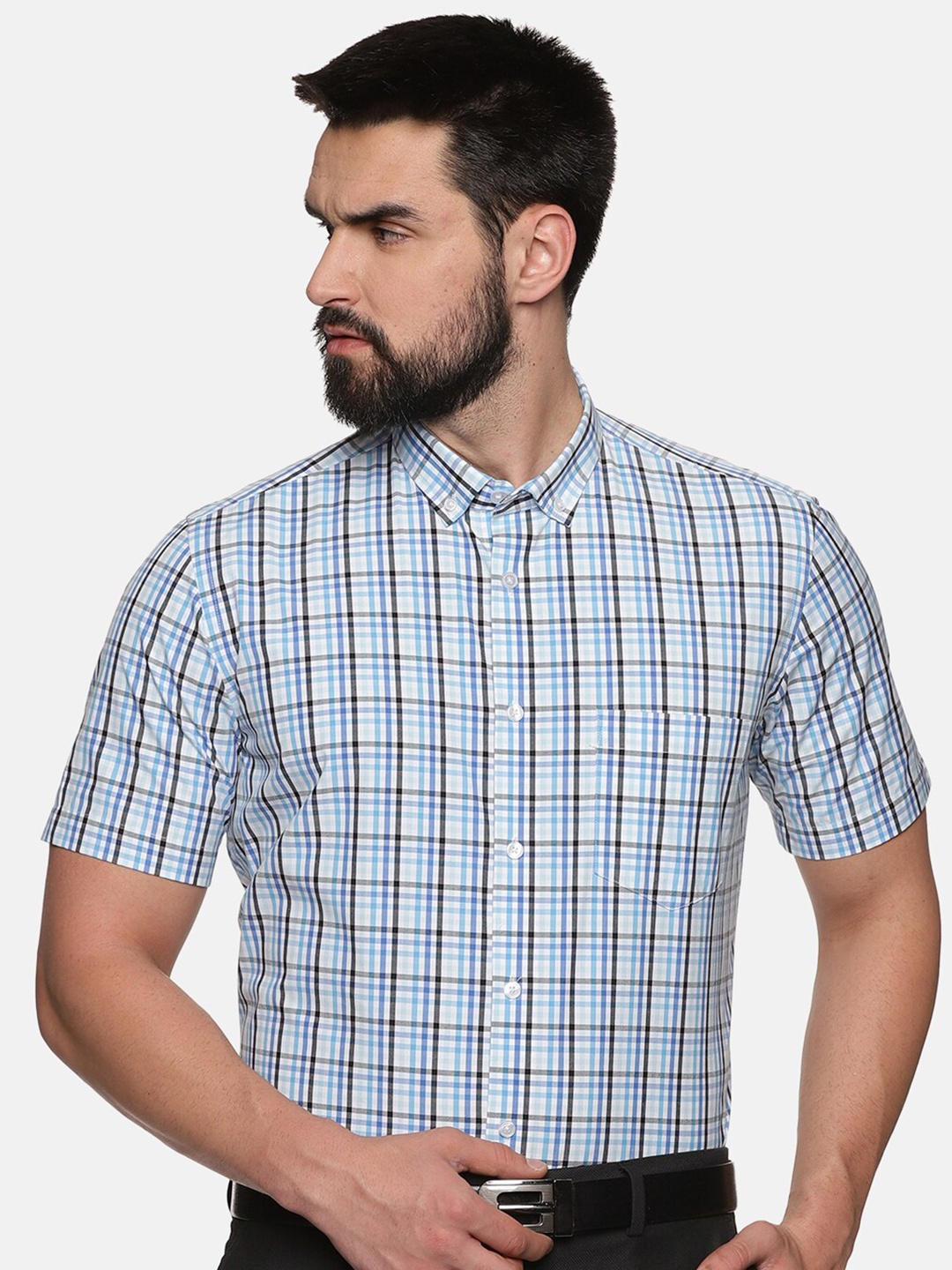 

DON VINO Comfort Tartan Checked Cotton Formal Shirt, Blue