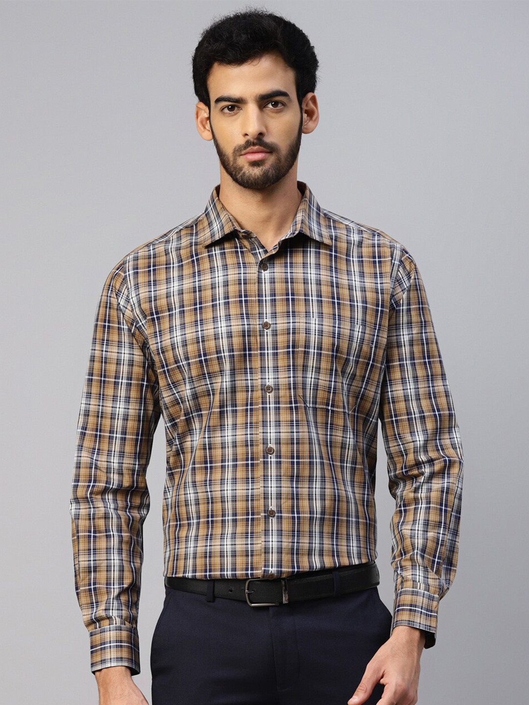 

DON VINO Comfort Tartan Checks Cotton Formal Shirt, Brown