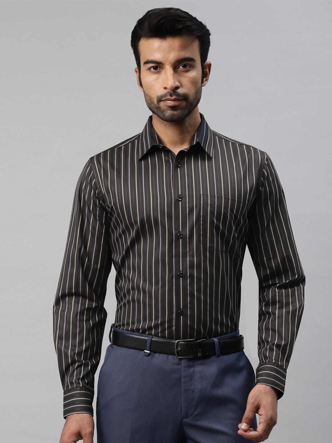 

DON VINO Comfort Slim Fit Striped Cotton Formal Shirt, Black