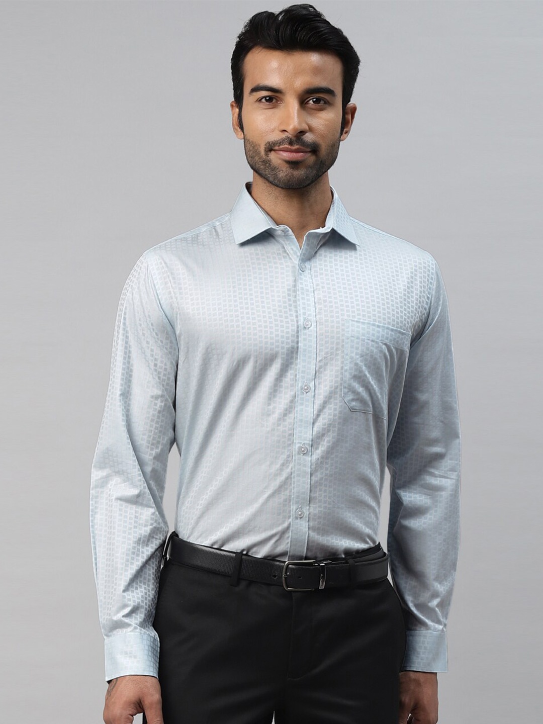 

DON VINO Comfort Slim Fit Grid Tattersall Checked Cotton Formal Shirt, Blue