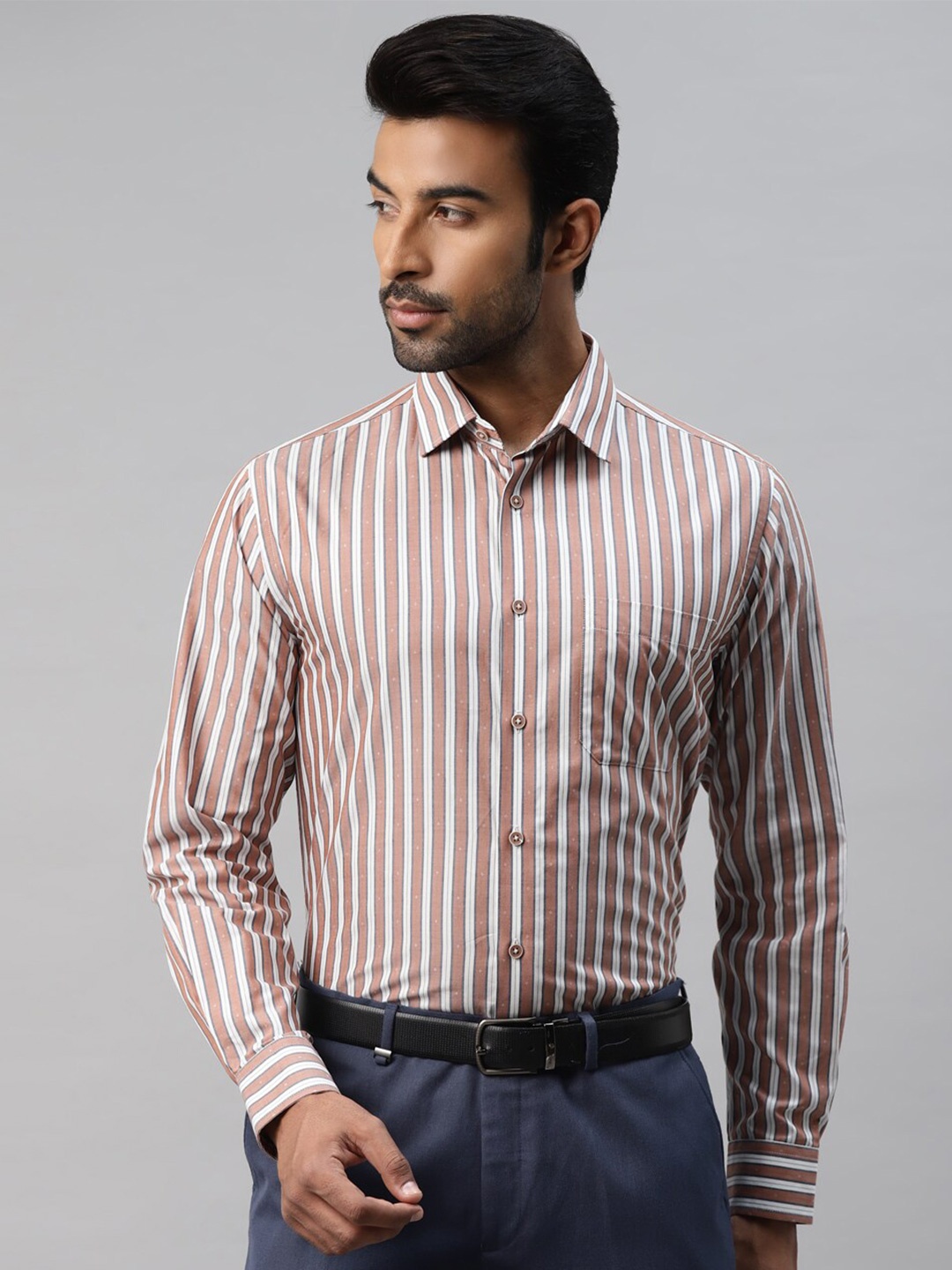 

DON VINO Comfort Slim Fit Striped Cotton Formal Shirt, Brown