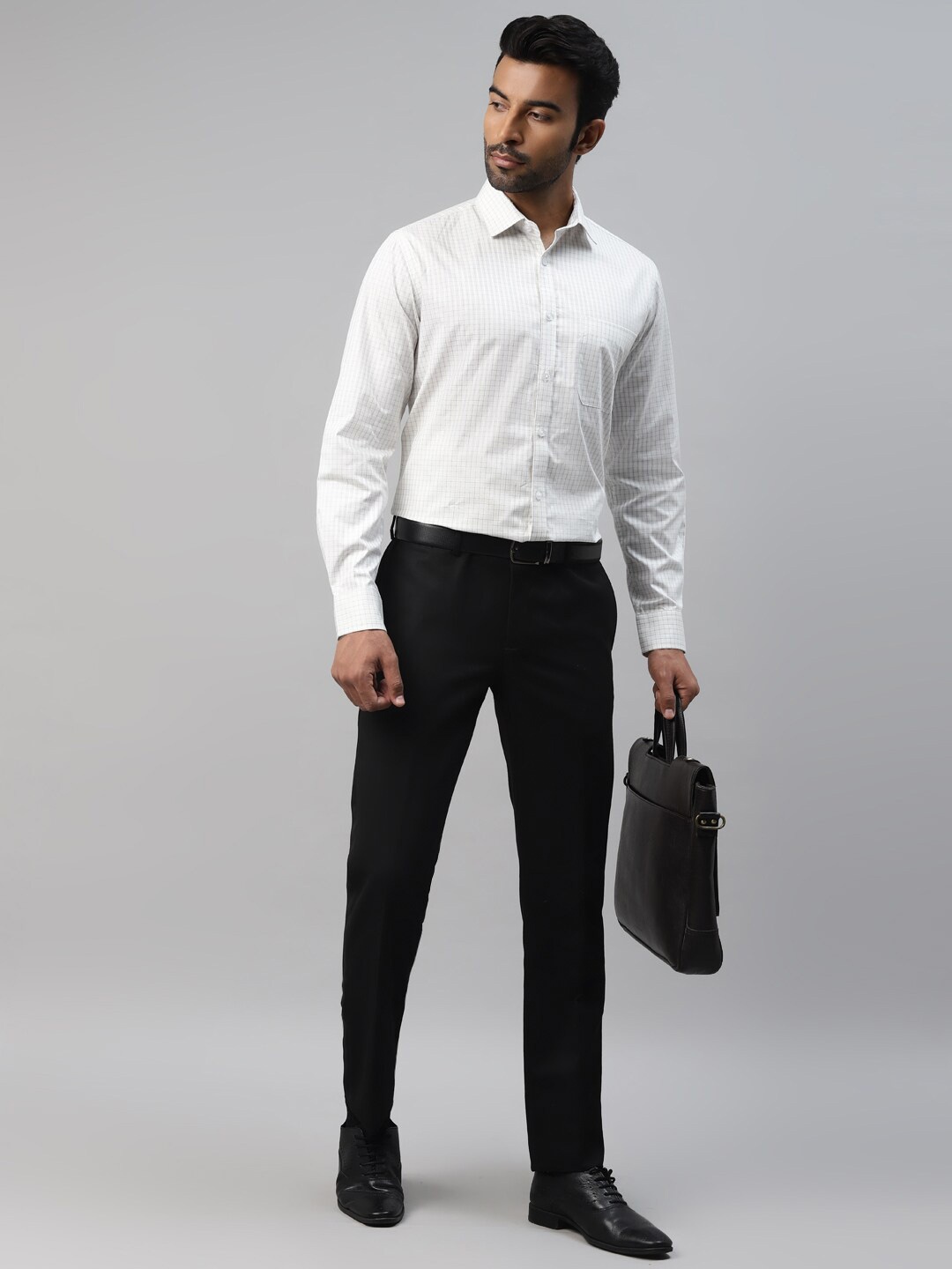 

DON VINO Comfort Slim Fit Grid Tattersall Checked Cotton Formal Shirt, White