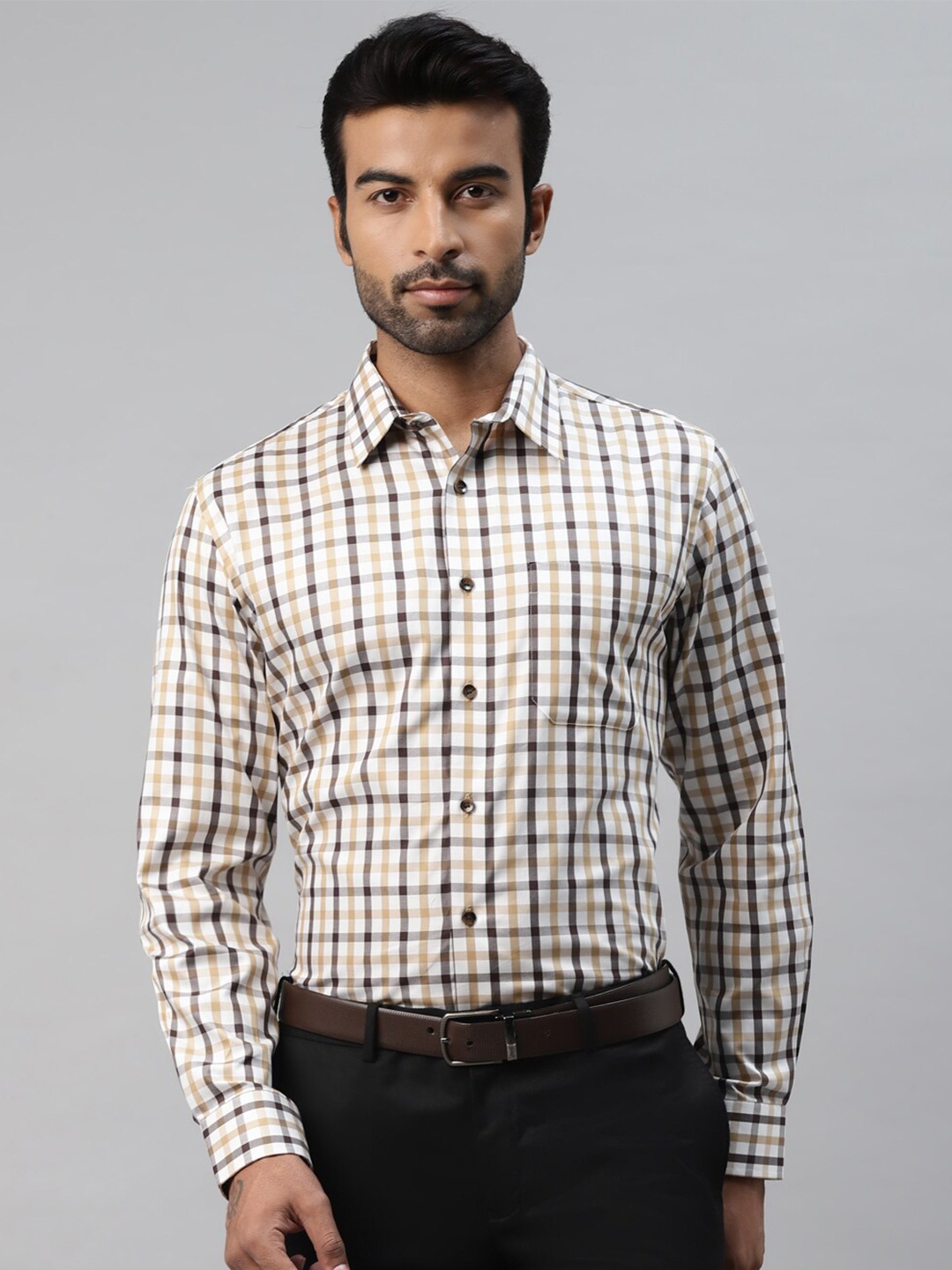 

DON VINO Comfort Slim Fit Tartan Checked Cotton Formal Shirt, White