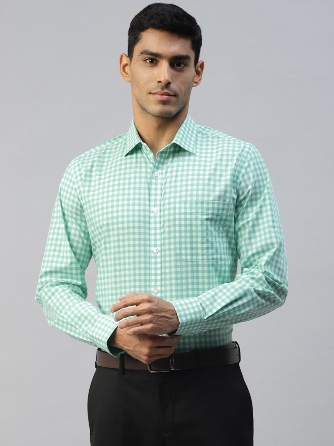 

DON VINO Comfort Gingham Checked Cotton Formal Shirt, Green