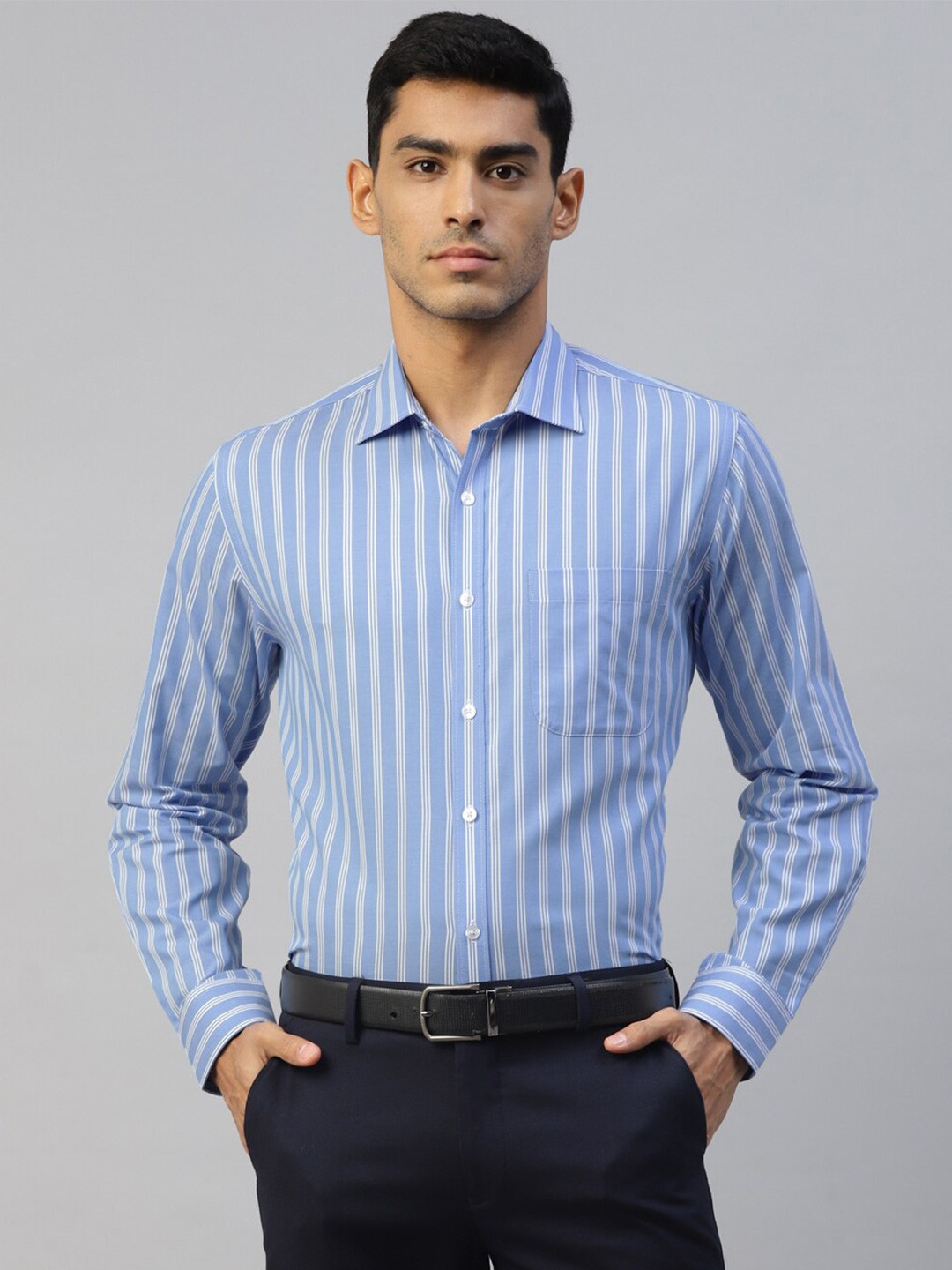 

DON VINO Comfort Slim Fit Vertical Striped Cotton Formal Shirt, Blue