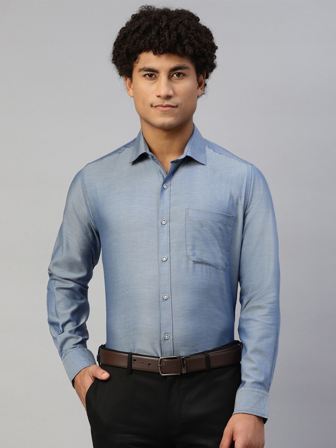 DON VINO Textured Comfort Cotton Formal Shirt, Blue