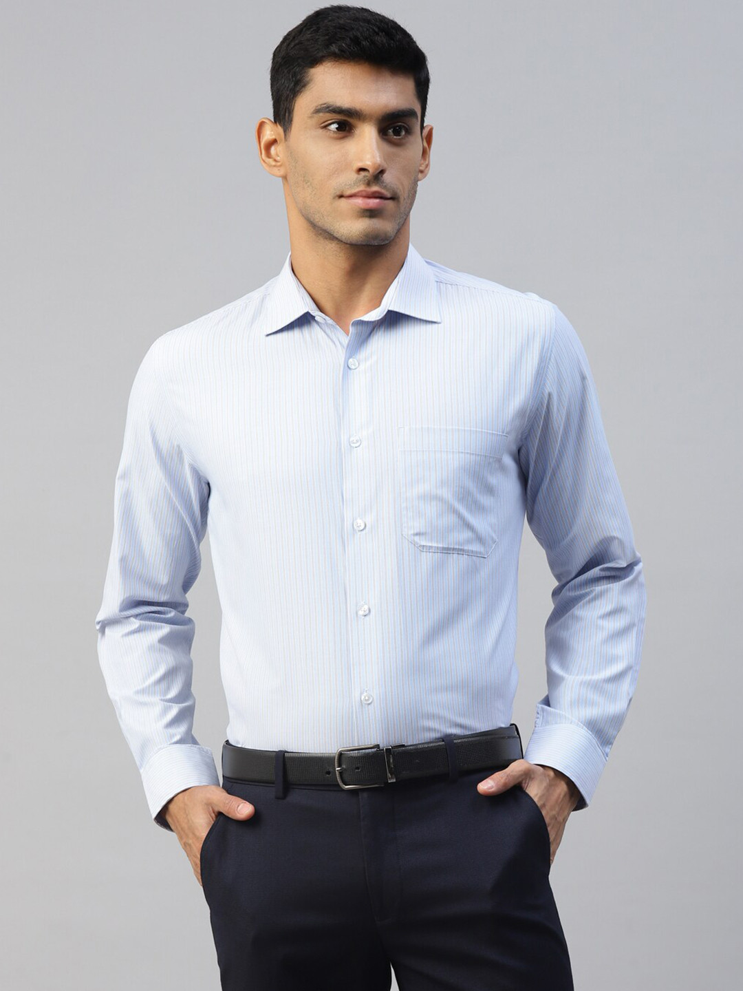 

DON VINO Comfort Slim Fit Vertical Striped Cotton Formal Shirt, Blue