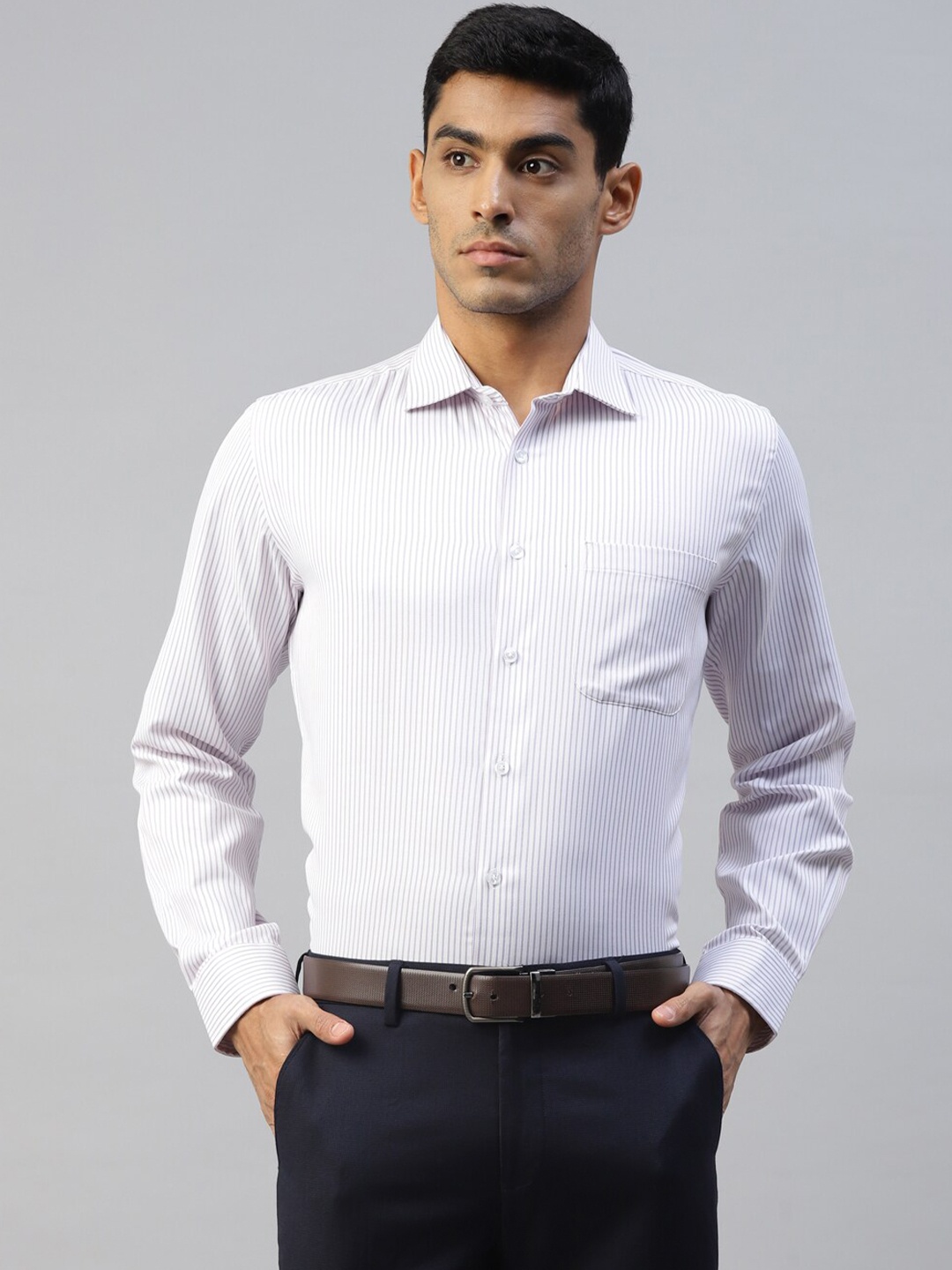 

DON VINO Slim Fit Comfort Vertical Striped Cotton Formal Shirt, Lavender