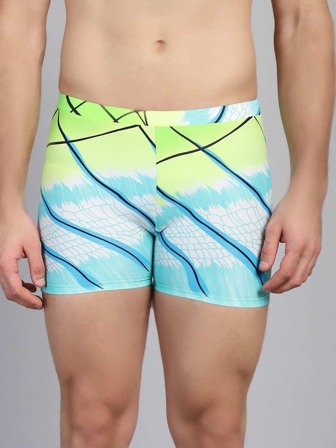 

CUKOO Men Abstract Printed Swim Bottoms, Blue
