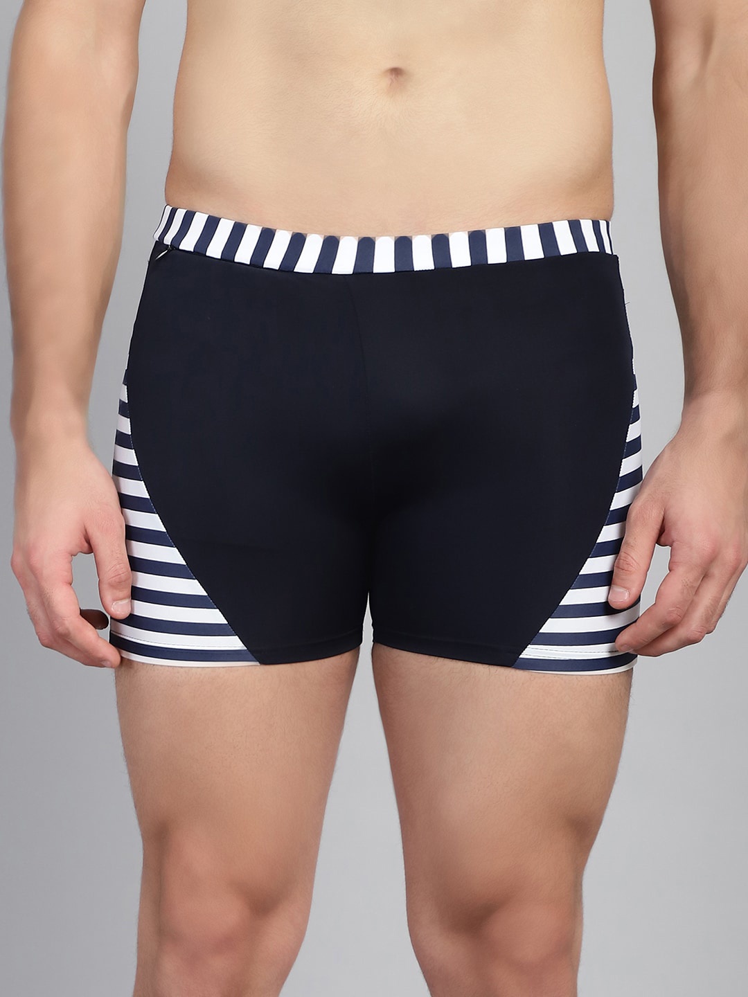 

CUKOO Men Striped Comfort Fit Mid-Rise Swim Shorts, Navy blue