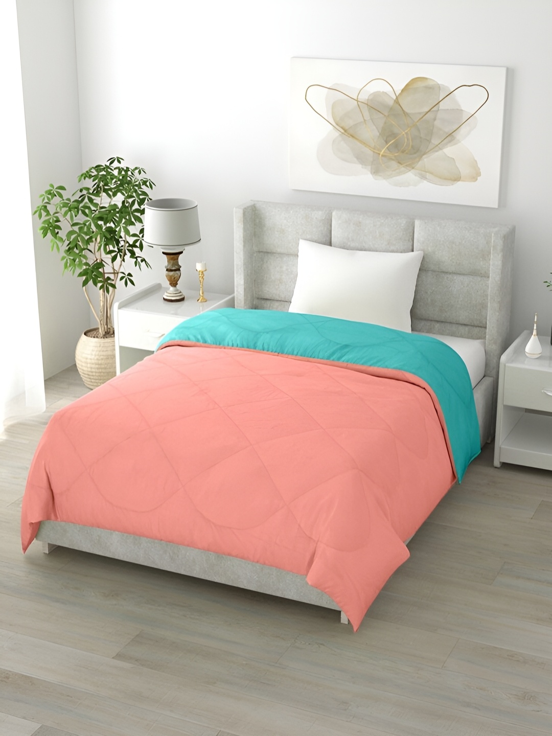 

Comfowell Pink & Sea Green Heavy Winter 233 GSM Double Bed Quilt