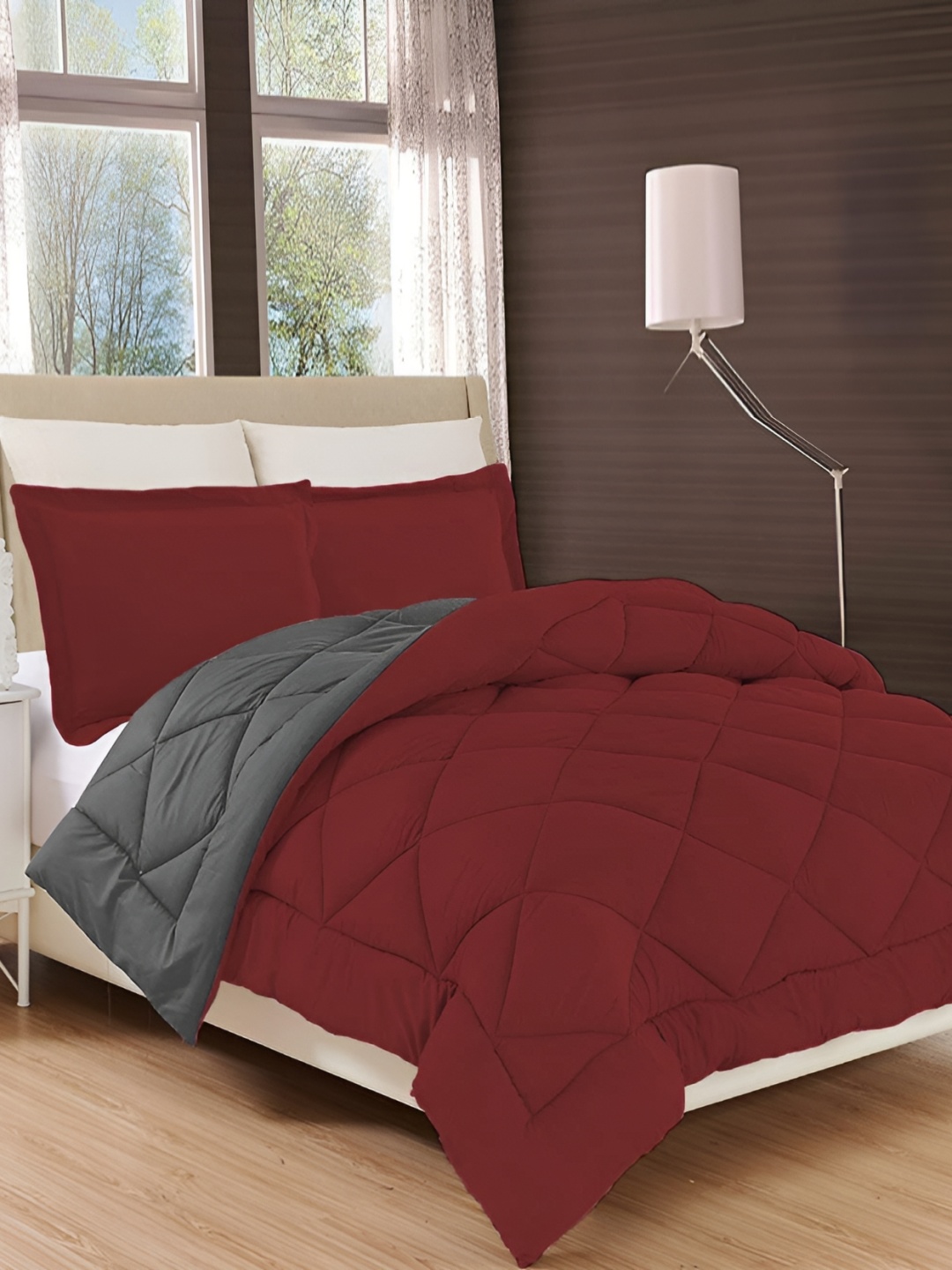 

Comfowell Grey & Maroon Geometric Heavy Winter 233 GSM Double Bed Duvet