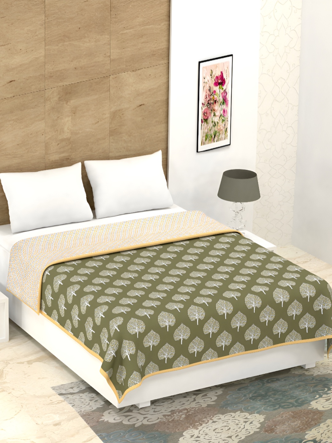 

Comfowell Green & Yellow Ethnic Motifs AC Room Cotton 120 GSM Double Bed Dohar