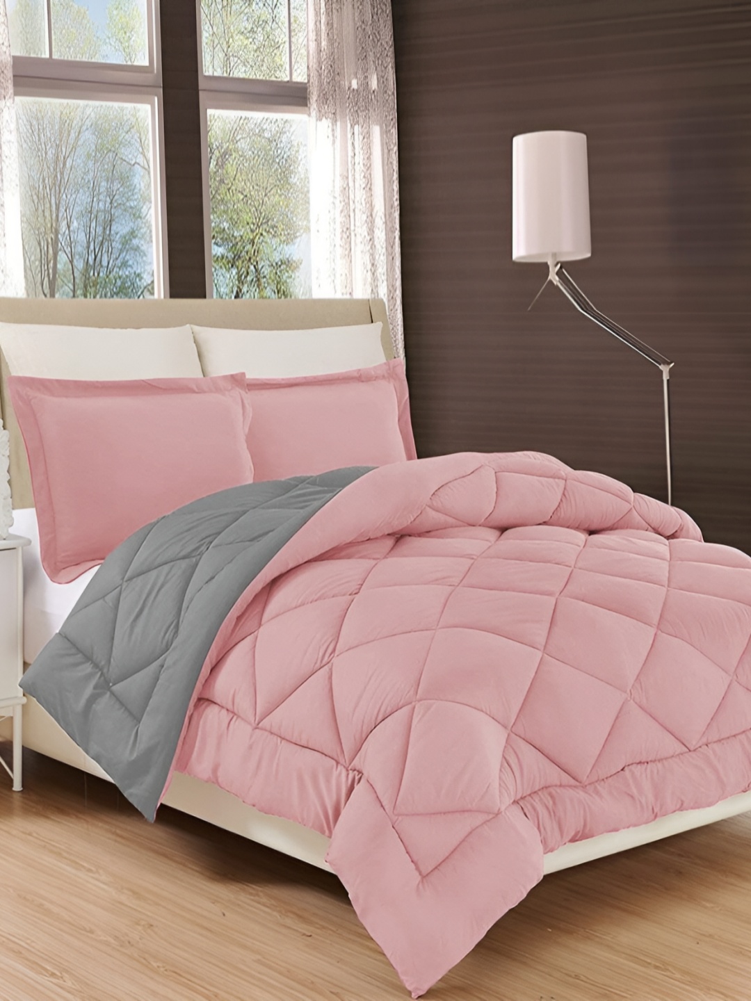 

Comfowell Peach-Coloured & Grey Heavy Winter 233 GSM Double Bed Quilt