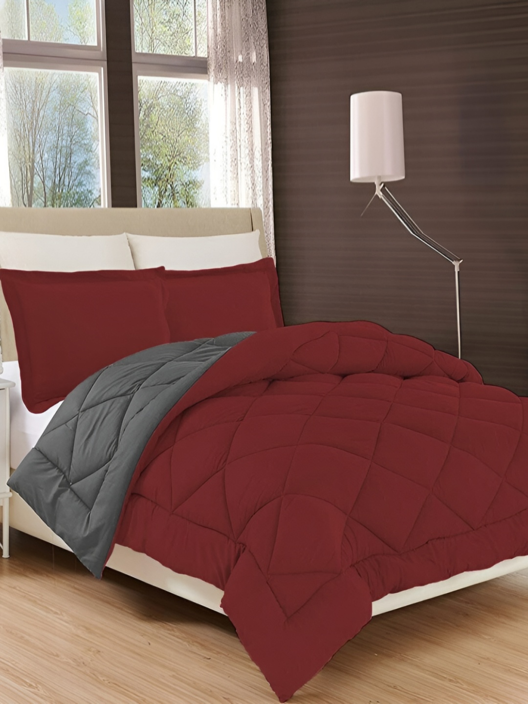 

Comfowell Maroon & Grey Heavy Winter 233 GSM Single Bed Quilt