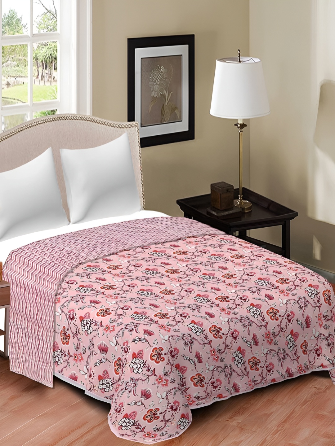 

Comfowell Pink & White Floral Cotton AC Room Double Bed Dohar 200 GSM