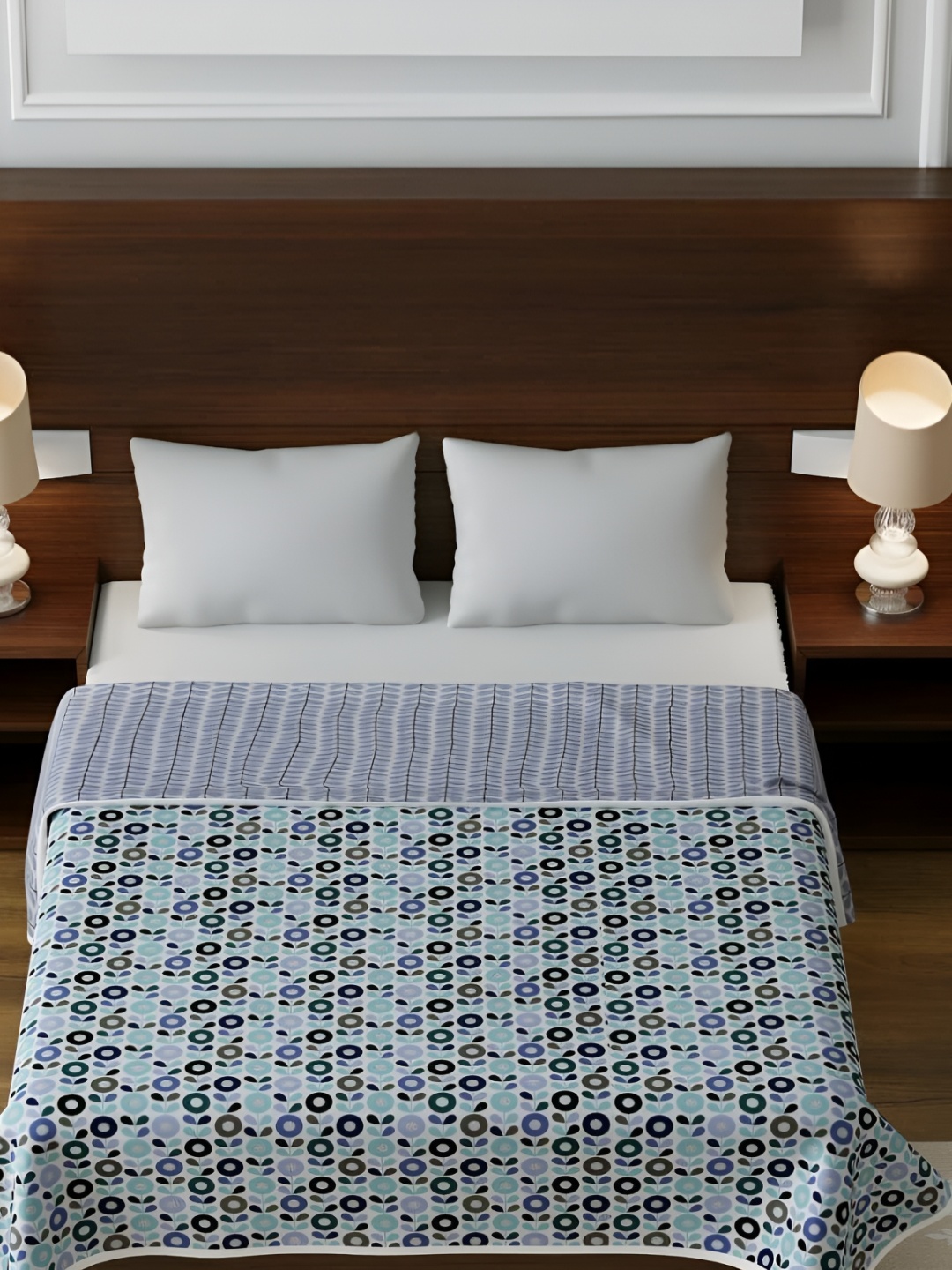 

Comfowell Blue & Black Floral Cotton AC Room 200 GSM Single Bed Dohar