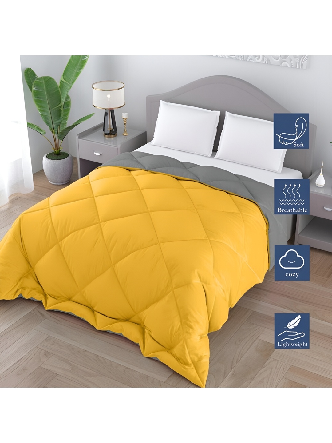 

Comfowell Yellow & Grey Heavy Winter 233 GSM Double Bed Quilt