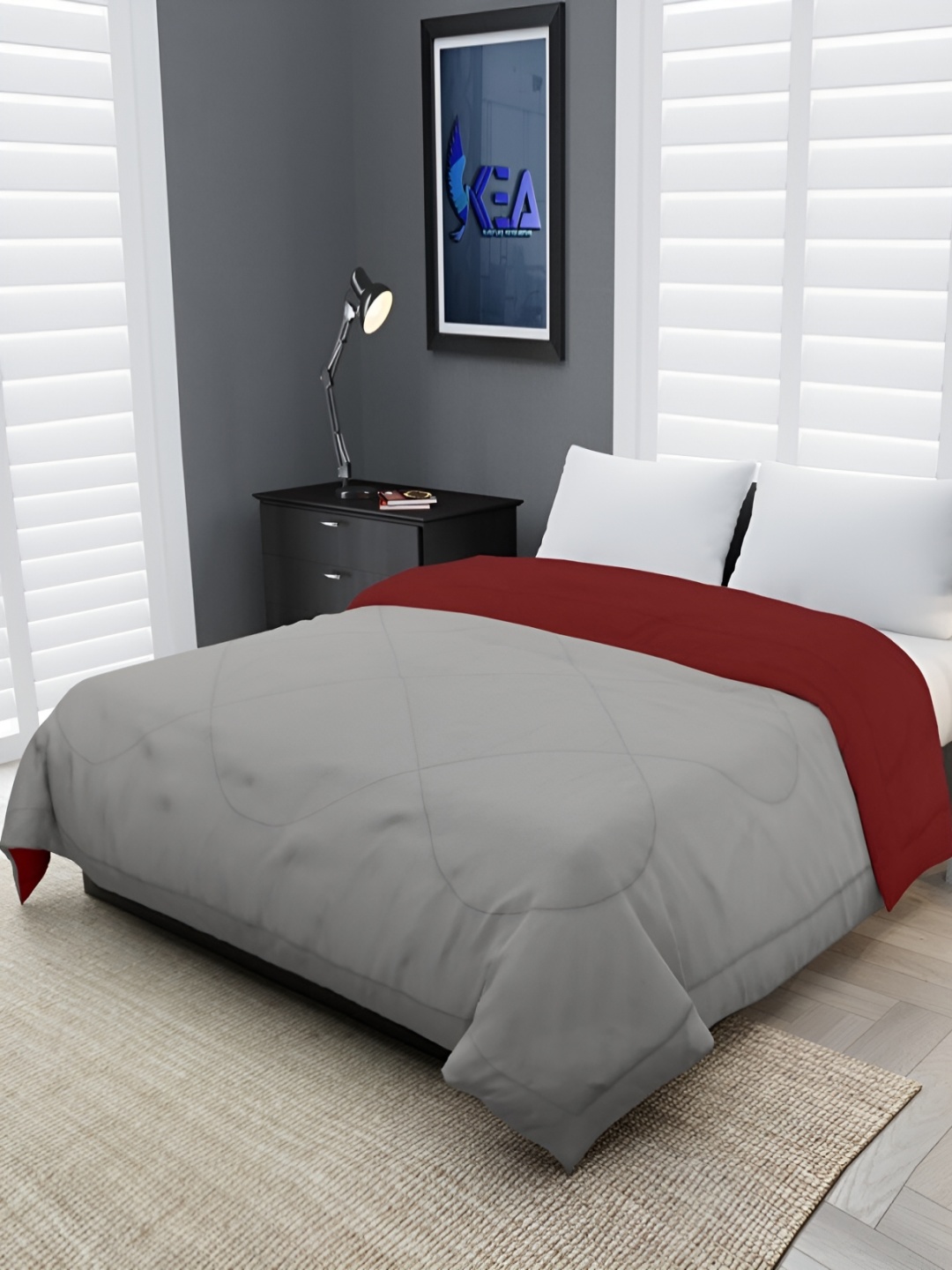 

Comfowell Maroon & Grey Geometric Heavy Winter 233 GSM Single Bed Quilt