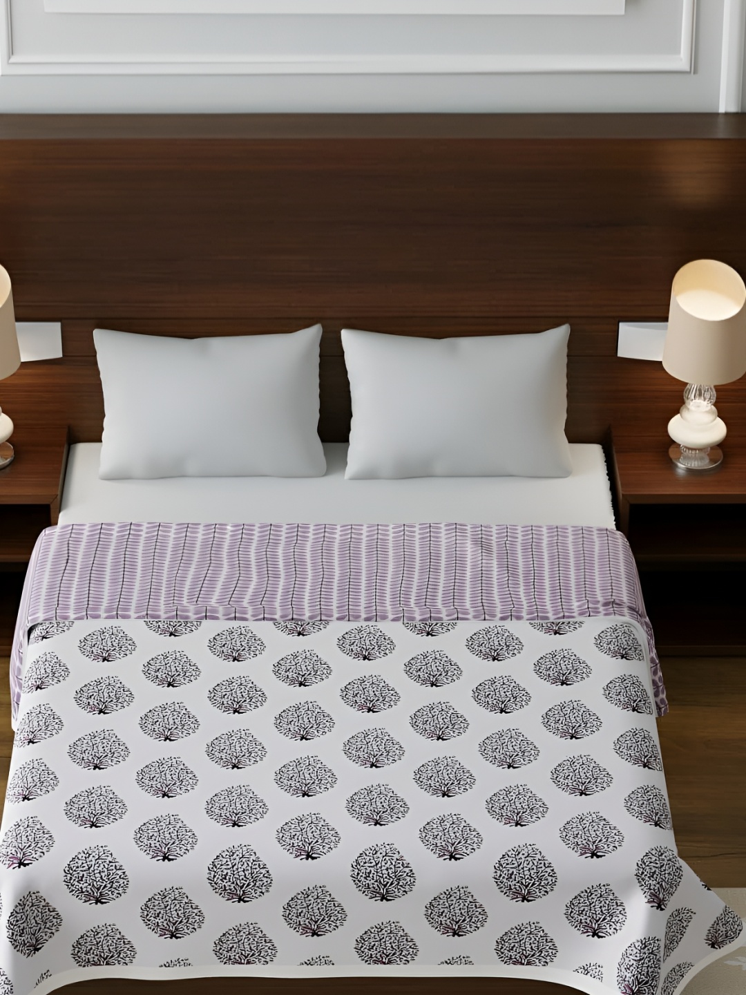 

Comfowell Purple & White Floral AC Room Double Bed Dohar