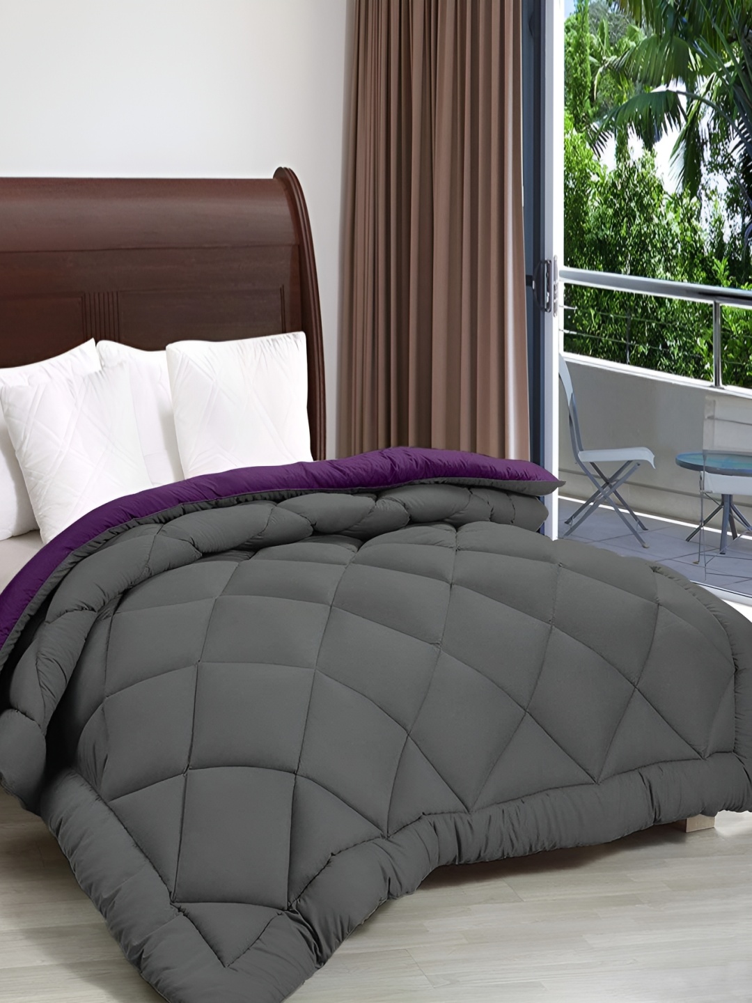 

Comfowell Purple & Grey Checked Heavy Winter 233 GSM Double Bed Quilt