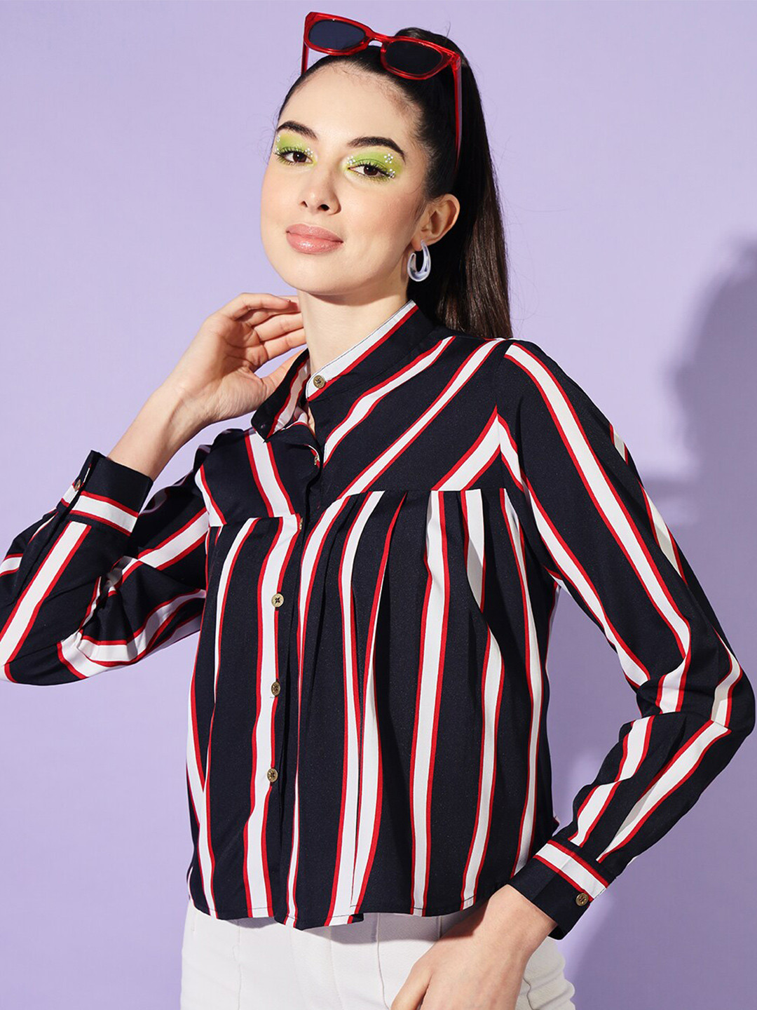 

Slenor Boxy Striped Casual Shirt, Navy blue