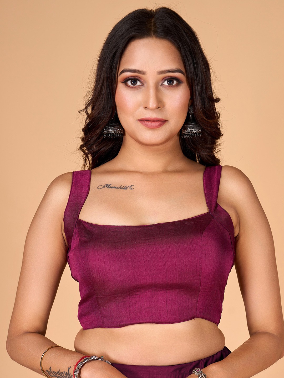 

flaher Shoulder Straps Silk Saree Blouse, Magenta