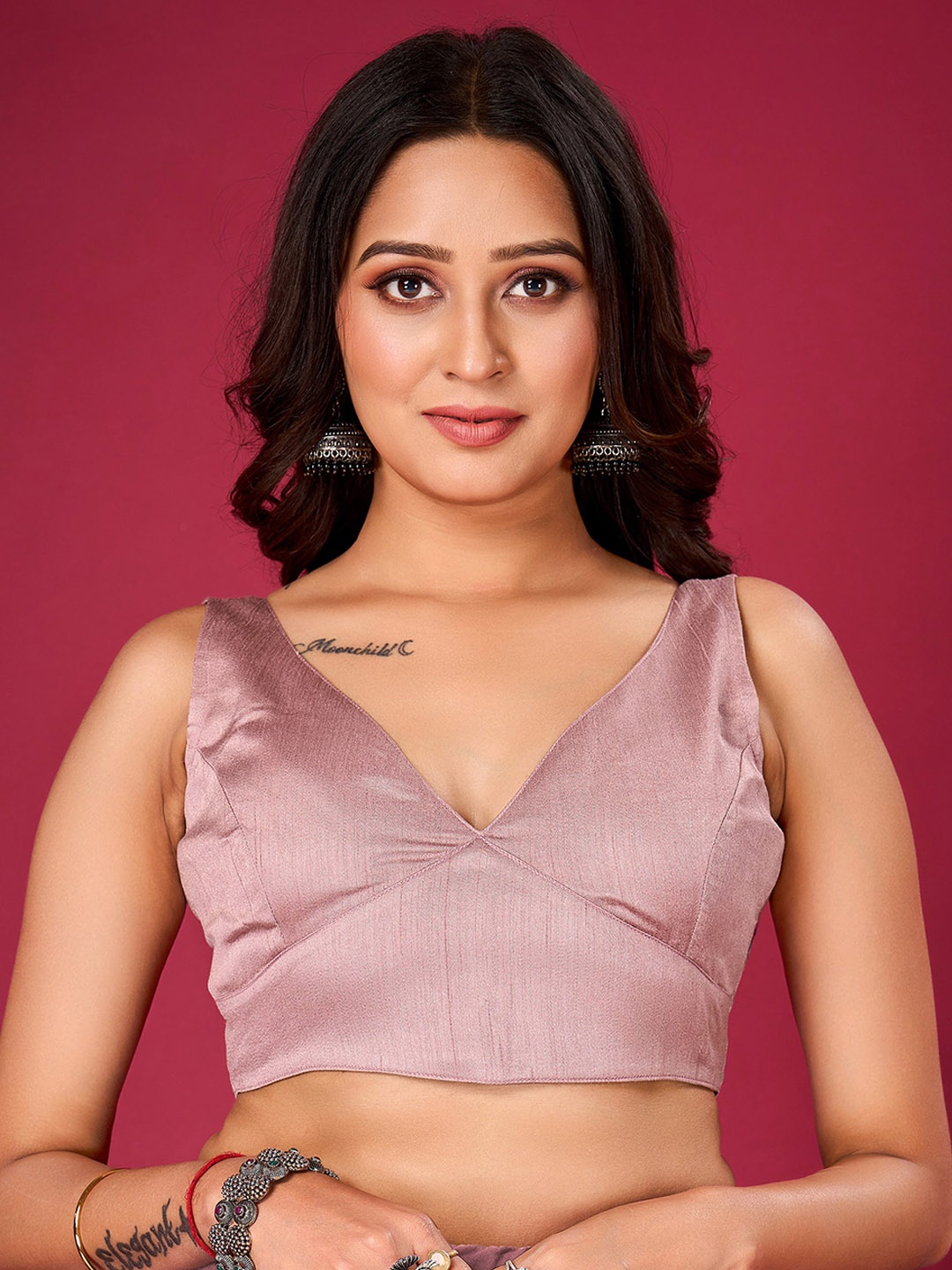 

flaher V-Neck Silk Ready To Wear Saree Blouse, Lavender