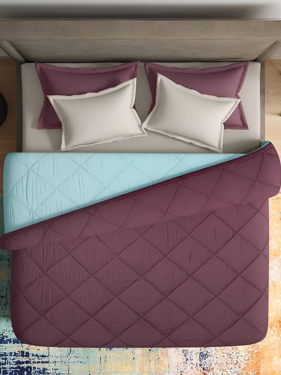 

Comfowell Burgundy & Turquoise Blue Heavy Winter 233 GSM Single Bed Quilt