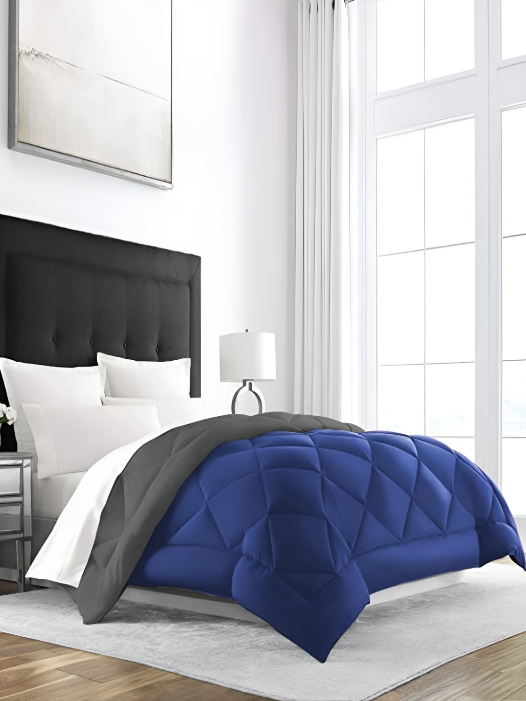 

Comfowell Navy Blue & Grey Heavy Winter 233 GSM Single Bed Comforter