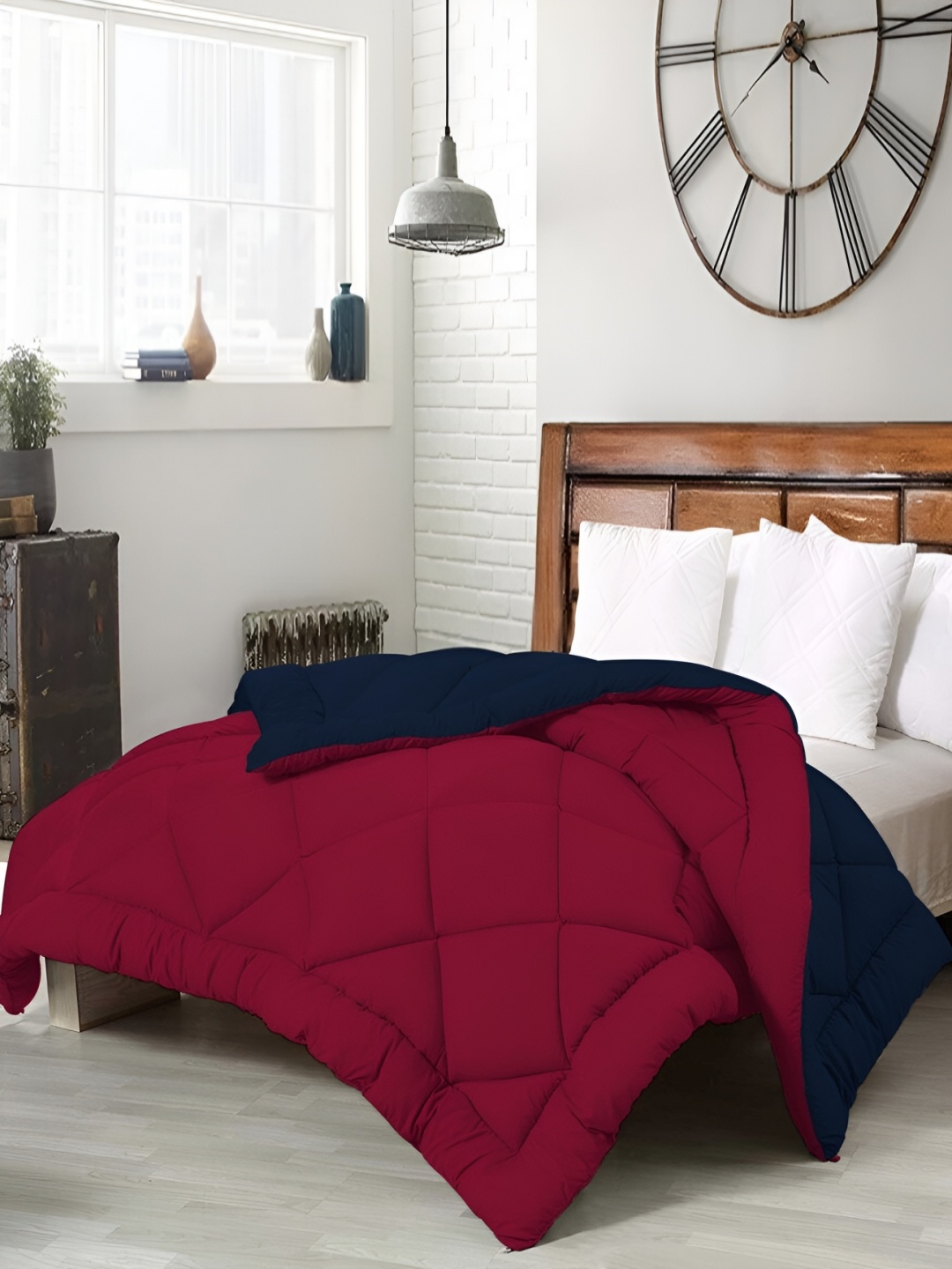

Comfowell Blue & Maroon Microfiber Heavy Winter 233 GSM Double Bed Quilt