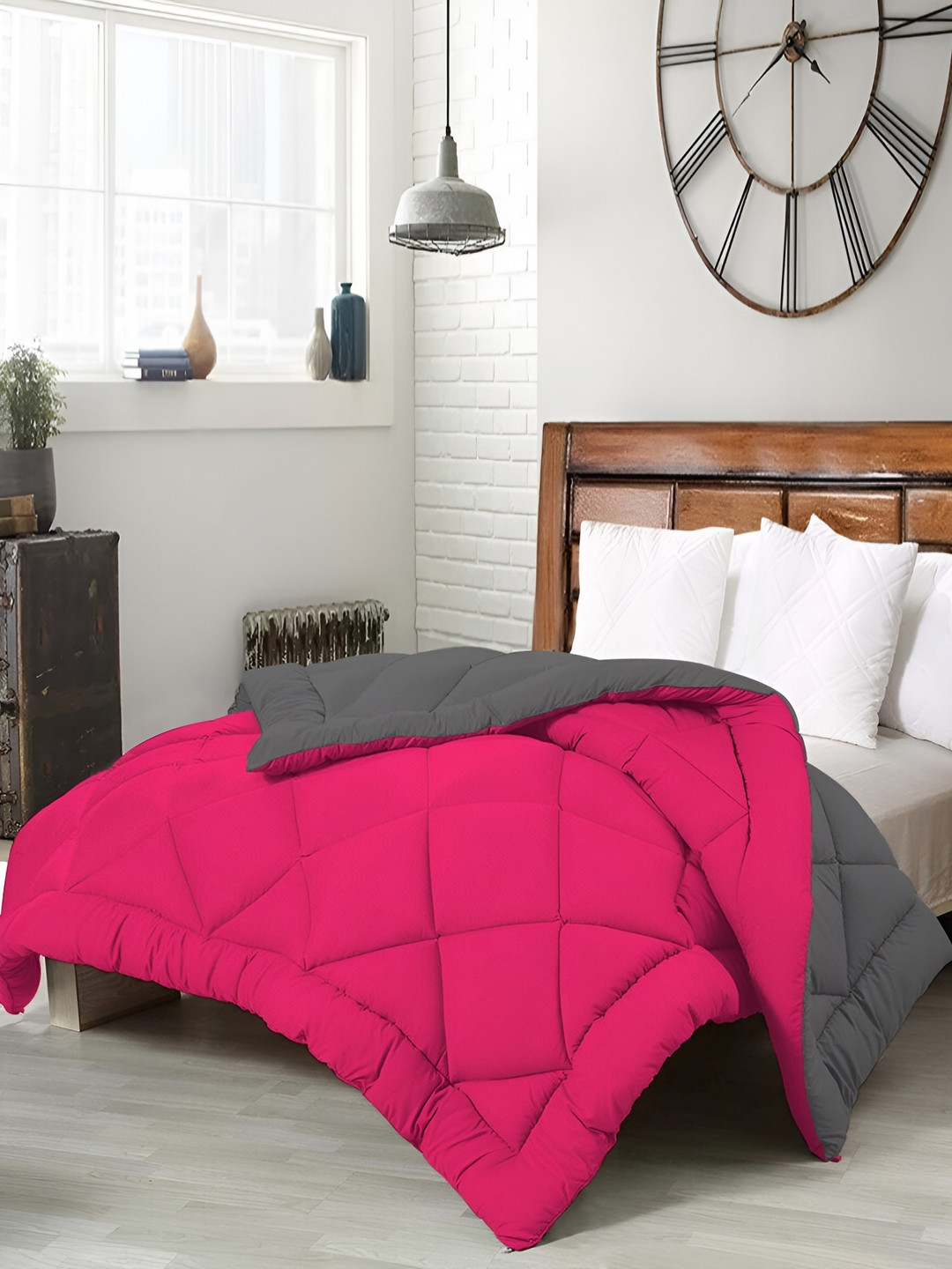 

Comfowell Pink & Grey Microfiber Heavy Winter 233 GSM Double Bed Quilt