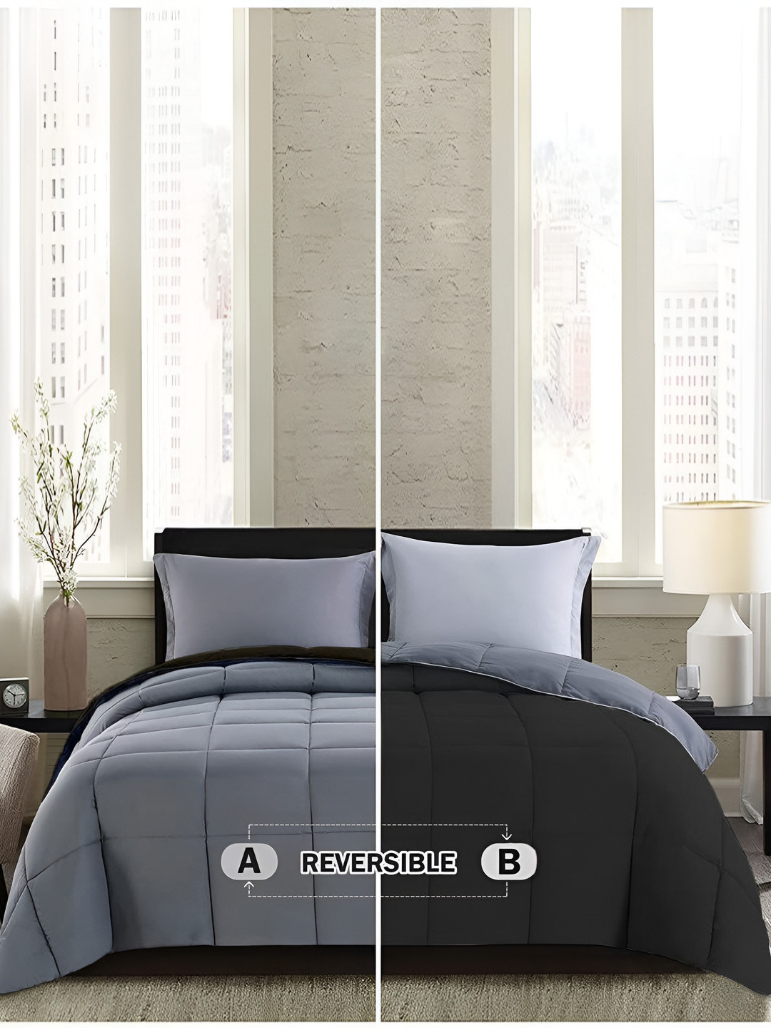 

Comfowell Grey & Black Heavy Winter 233 GSM Double Bed Comforter