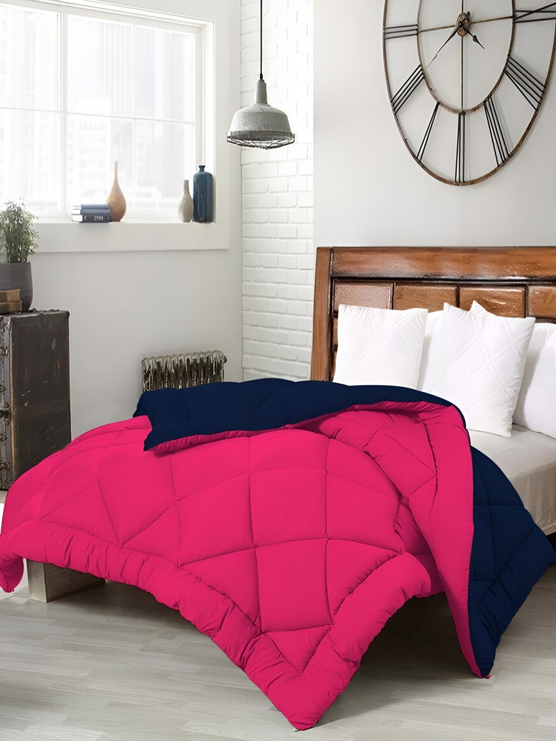 

Comfowell Pink & Navy Blue Checked Heavy Winter 233 GSM Double Bed Quilt