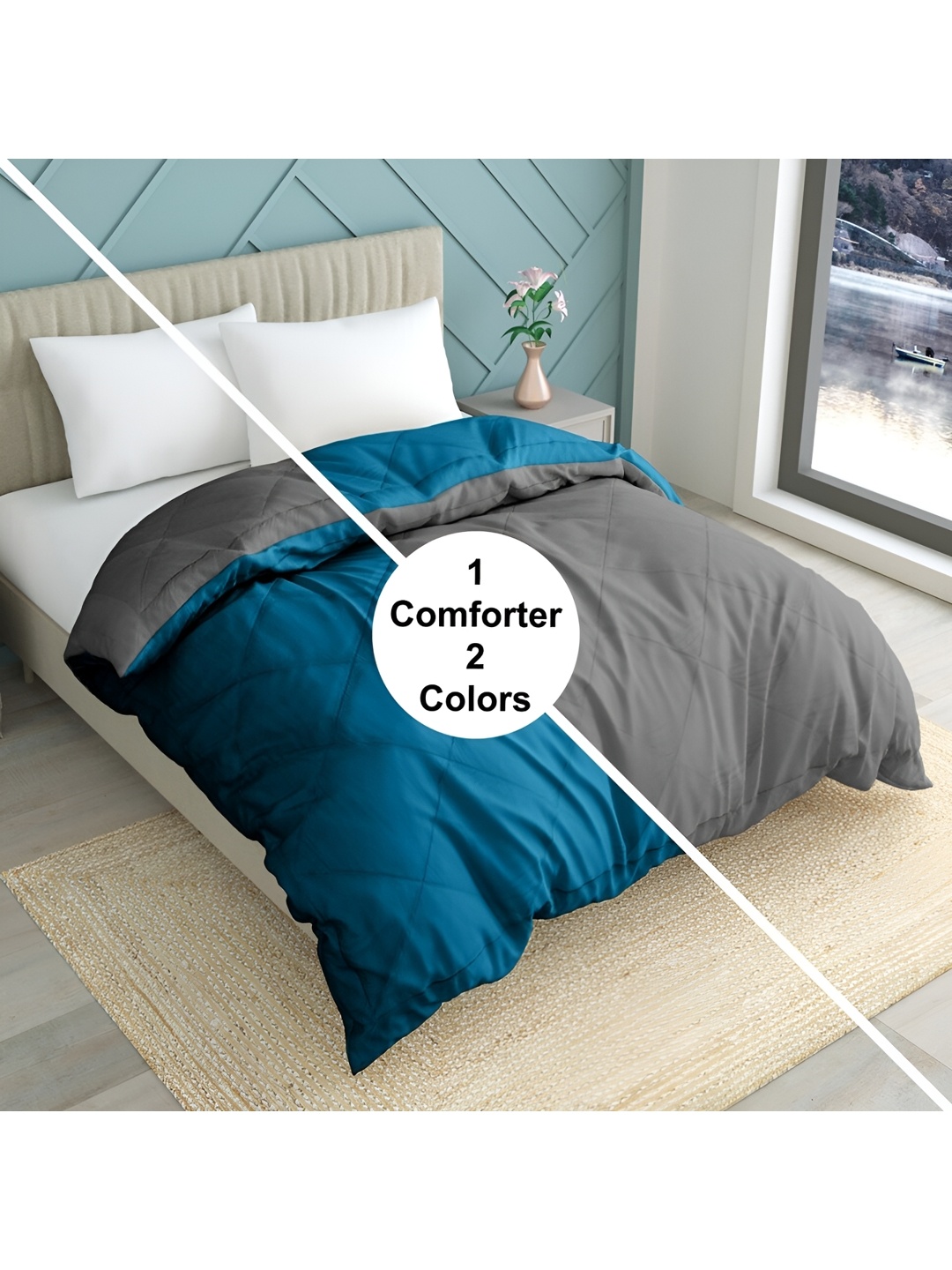 

Comfowell Blue & Grey Microfiber Heavy Winter 233 GSM Double Bed Quilt