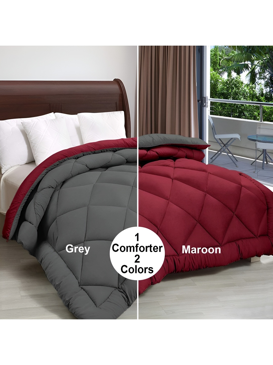 

Comfowell Maroon & Grey Geometric Heavy Winter 233 GSM Double Bed Comforter