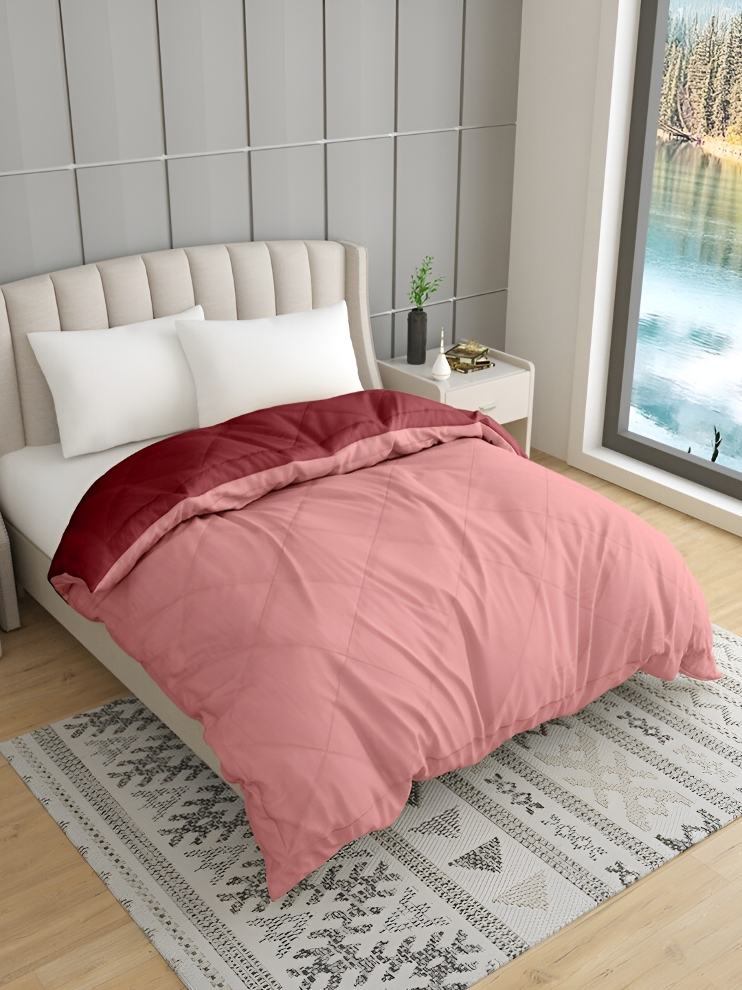 

Comfowell Pink & Maroon Microfiber Heavy Winter 233 GSM Single Bed Quilt