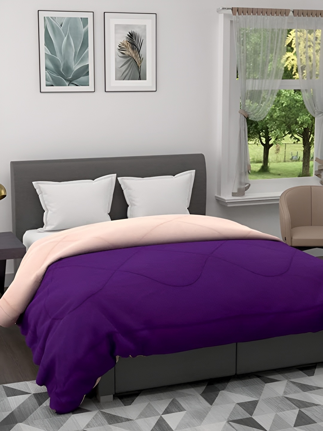 

Comfowell Peach-Coloured & Purple Heavy Winter 233 GSM Double Bed Comforter