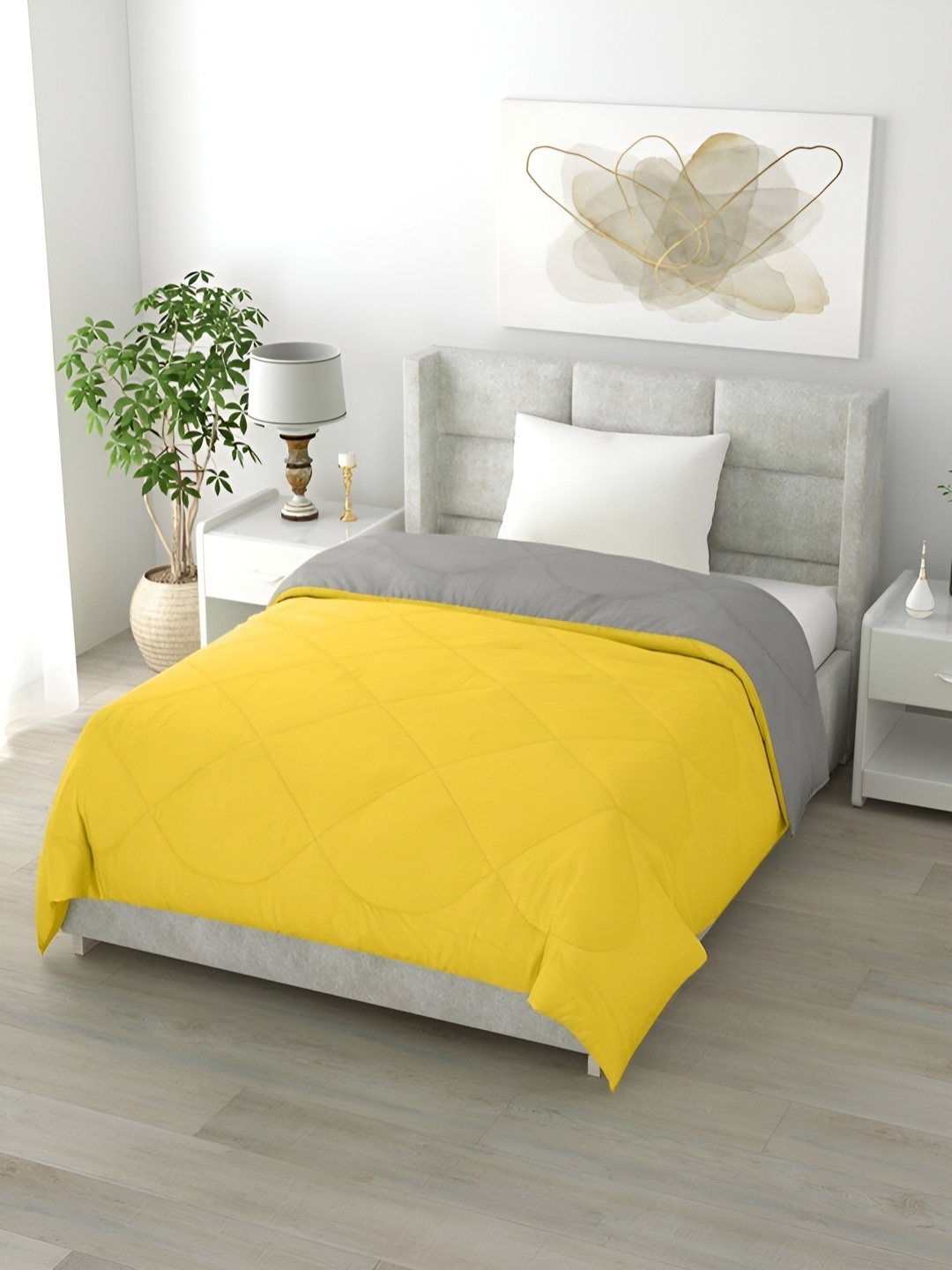 

Comfowell Yellow & Grey Geometric Heavy Winter 233 GSM Single Bed Quilt