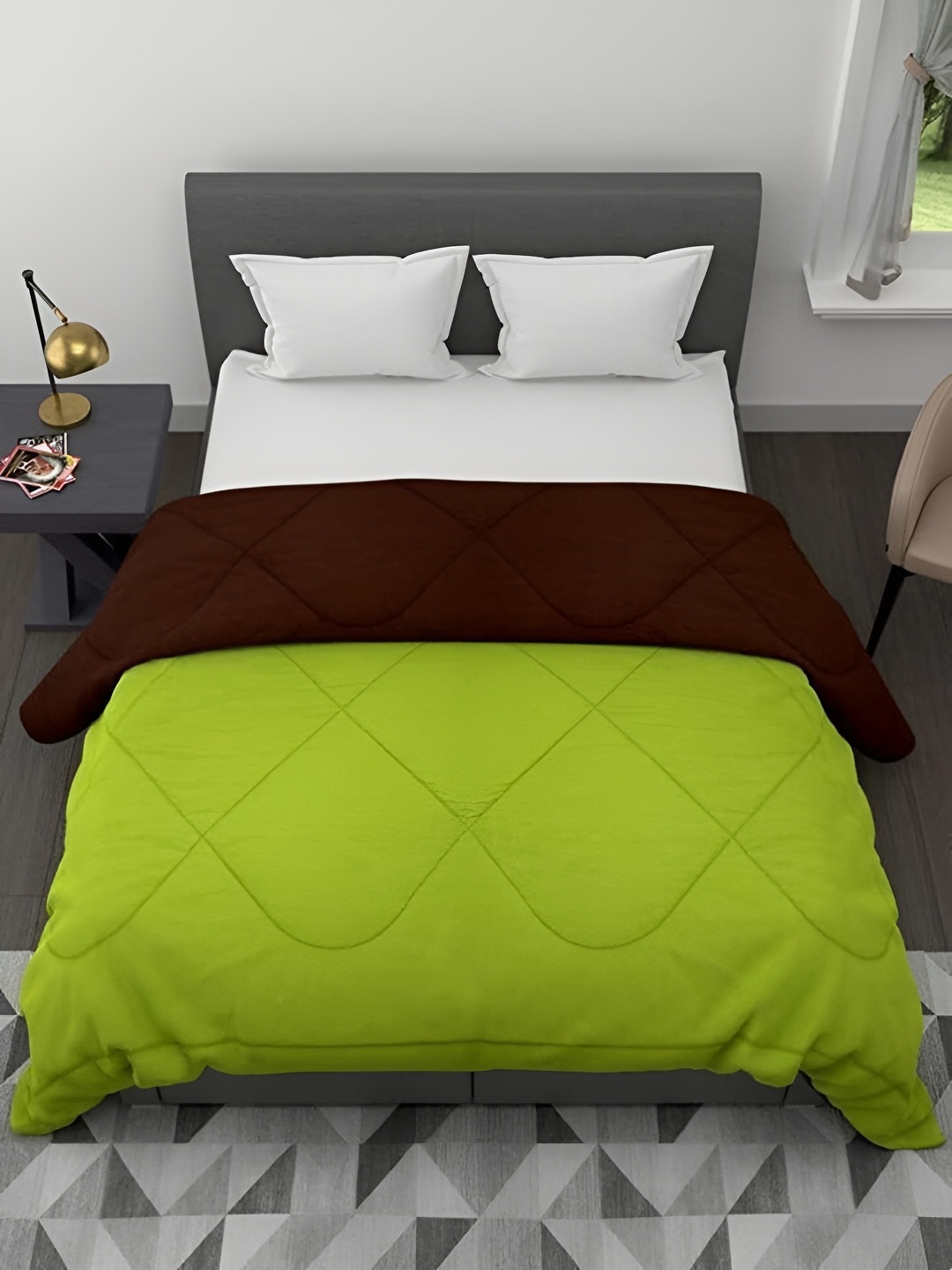 

Comfowell Brown & Green Geometric Heavy Winter 233 GSM Double Bed Comforter