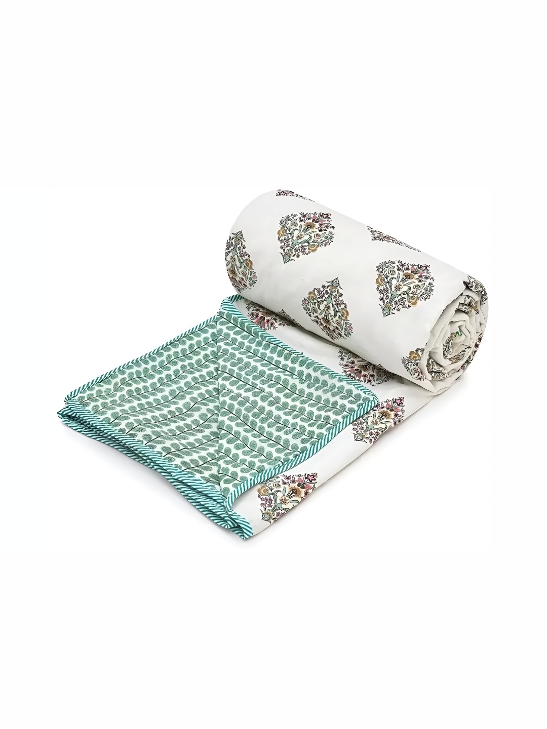 

Comfowell White & Green AC Room 110 GSM Single Bed Dohar