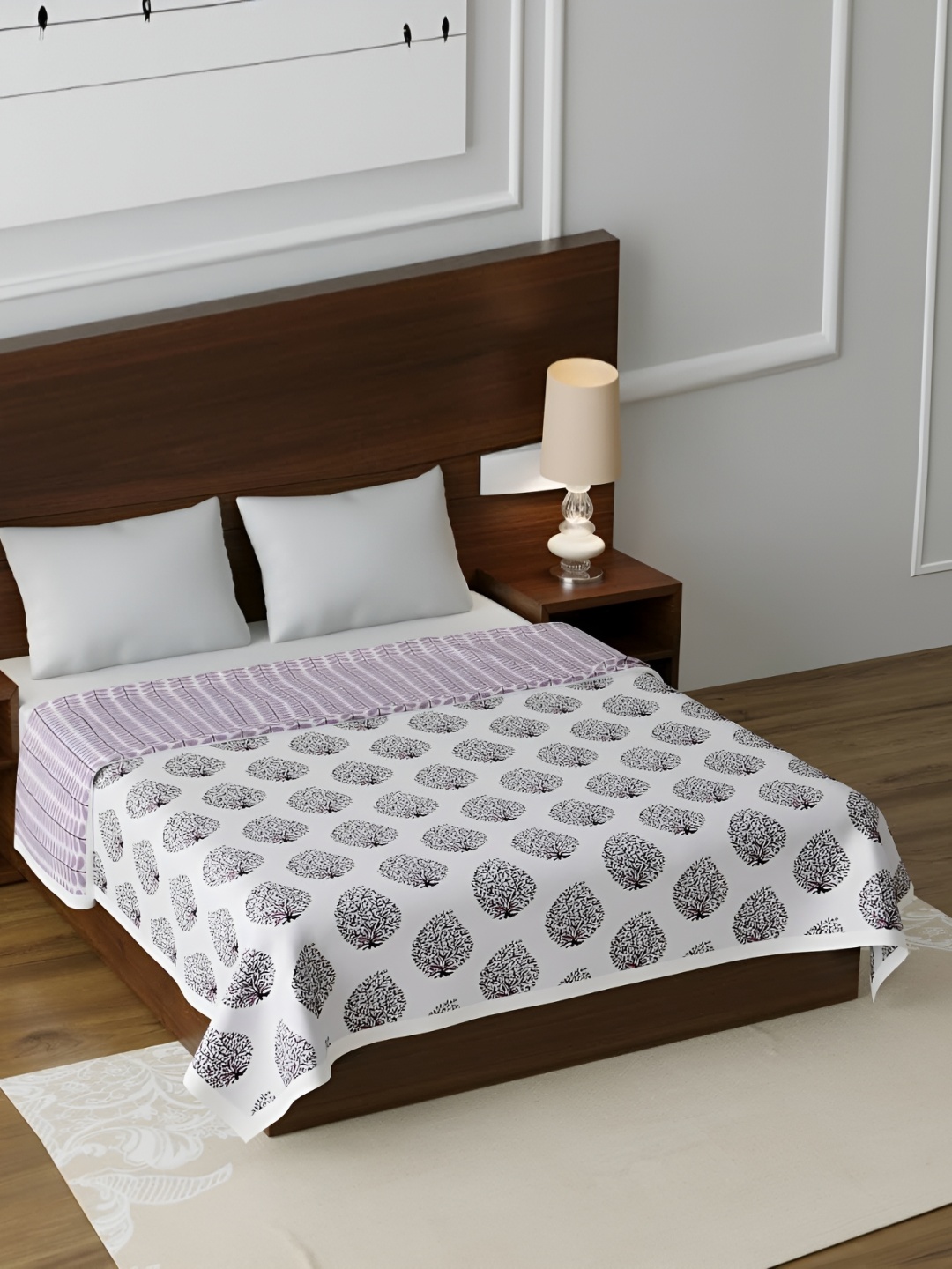 

Comfowell White & Purple Ethnic Motifs AC Room 150 GSM Double Bed Dohar