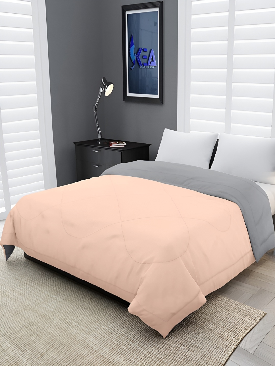 

Comfowell Peach & Grey Geometric Heavy Winter 233 GSM Bed Comforter