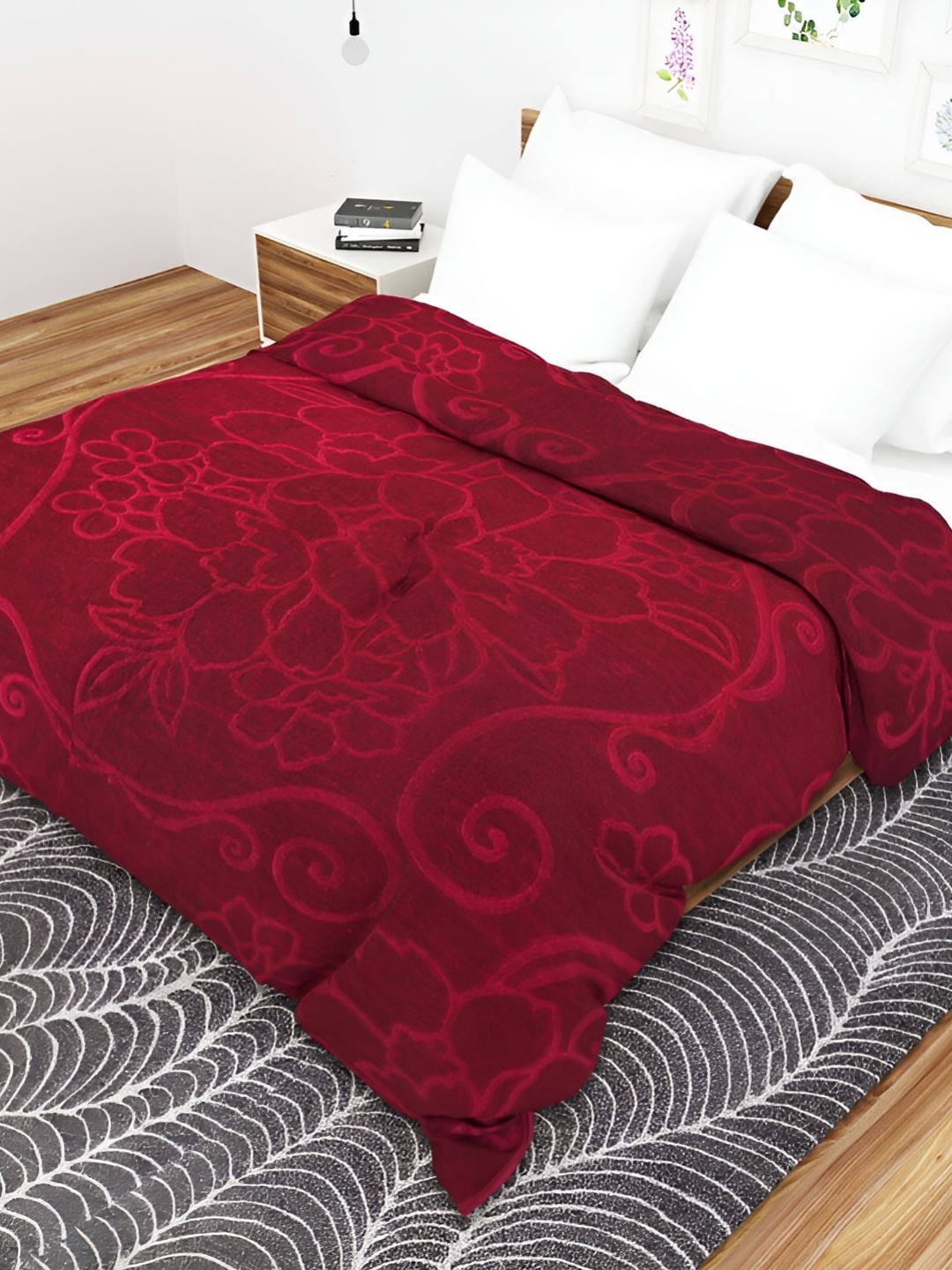 

Comfowell Maroon Floral Mild Winter 500 GSM Double Bed Blanket