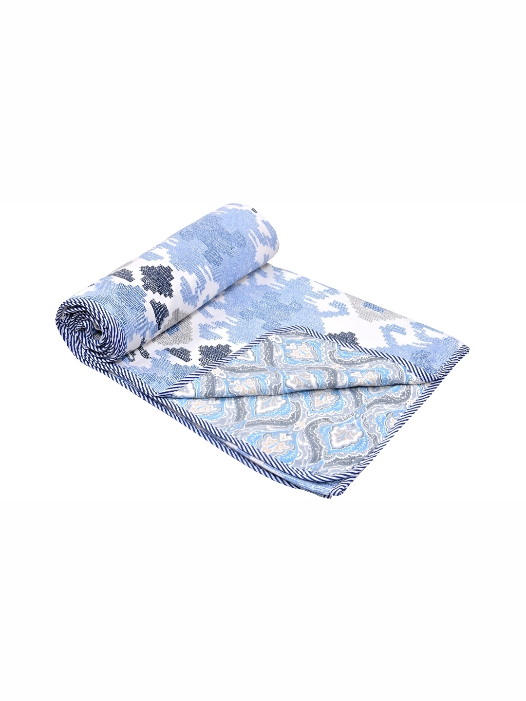 

Comfowell Blue & White Abstract Cotton AC Room 150 GSM Double Bed Dohar