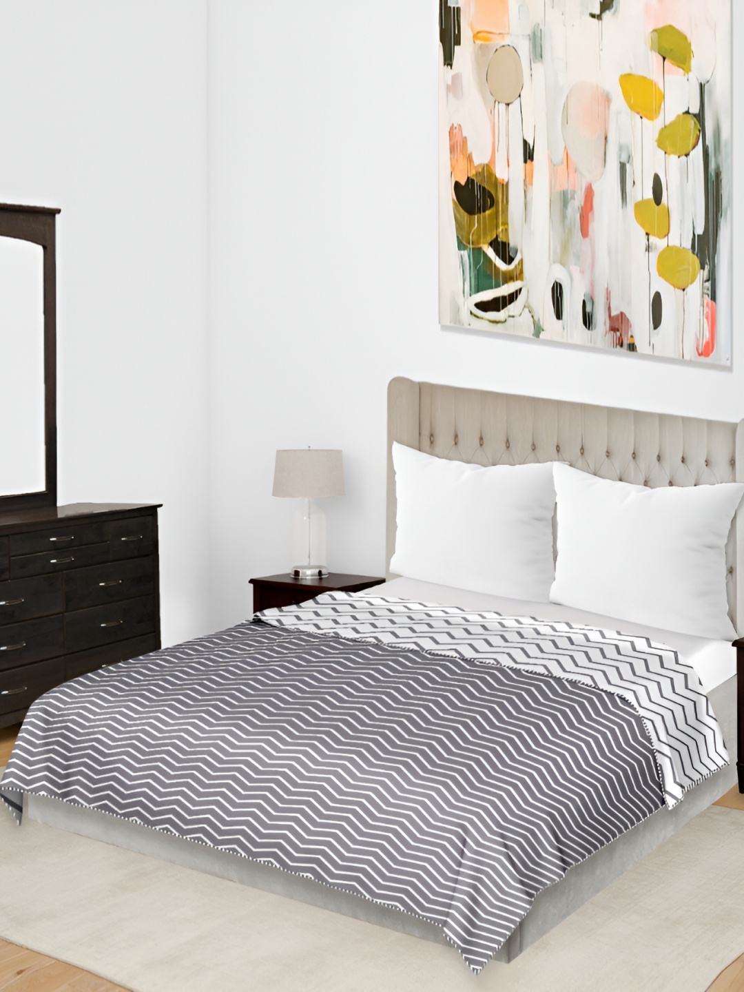 

Comfowell Grey & White Geometric Cotton Mild Winter 110 GSM Double Bed Dohar