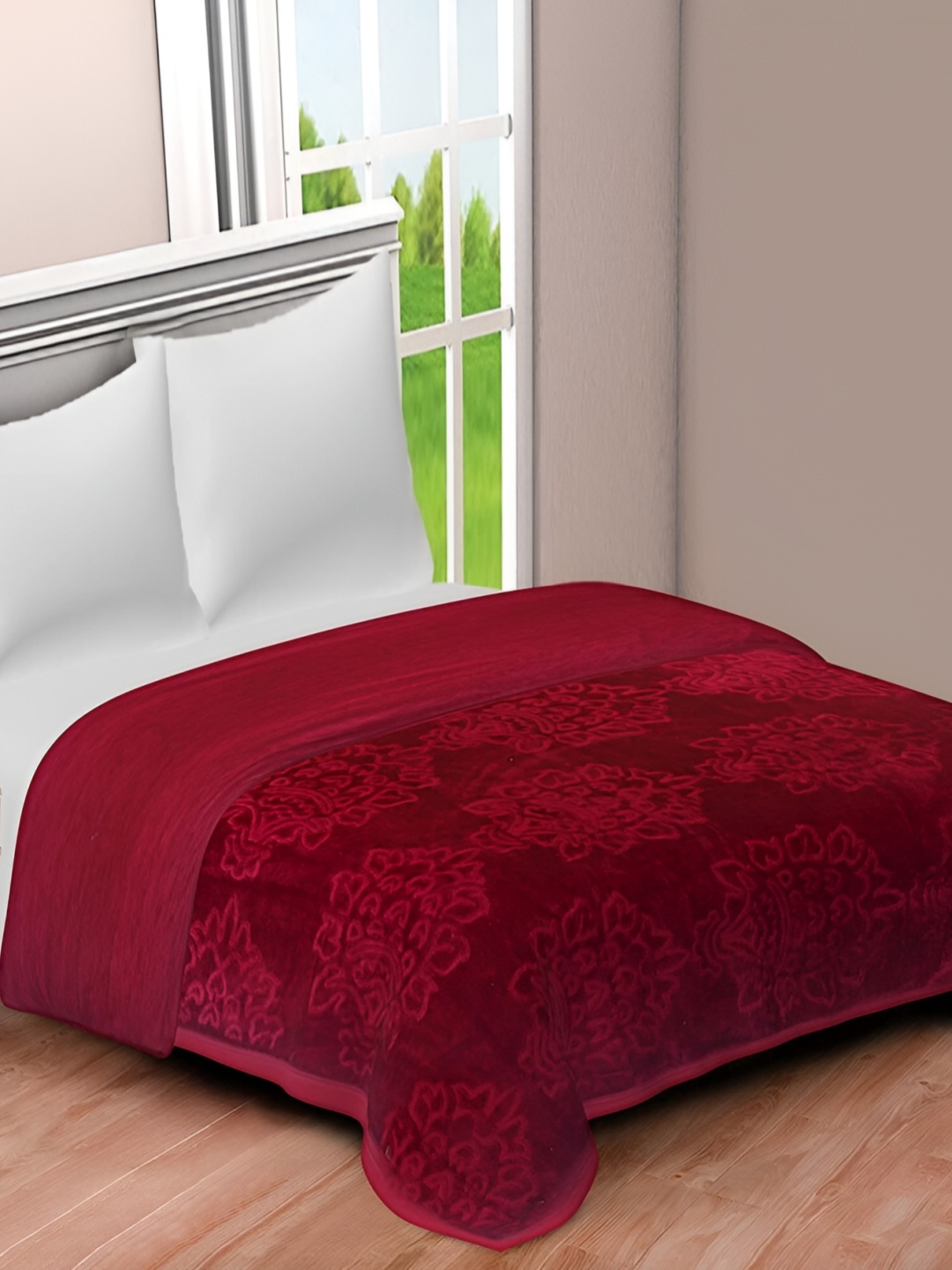

Comfowell Maroon Floral Microfiber Mild Winter 500 GSM Double Bed Blanket
