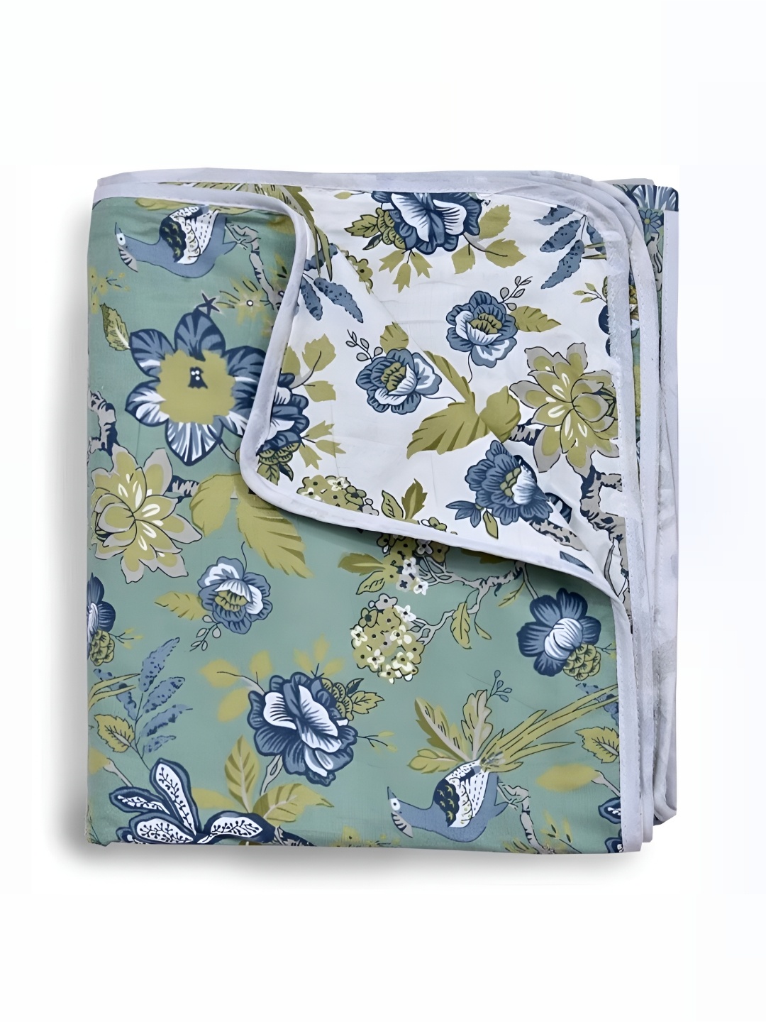 

Comfowell Green & White Floral Cotton AC Room 110 GSM Single Bed Dohar