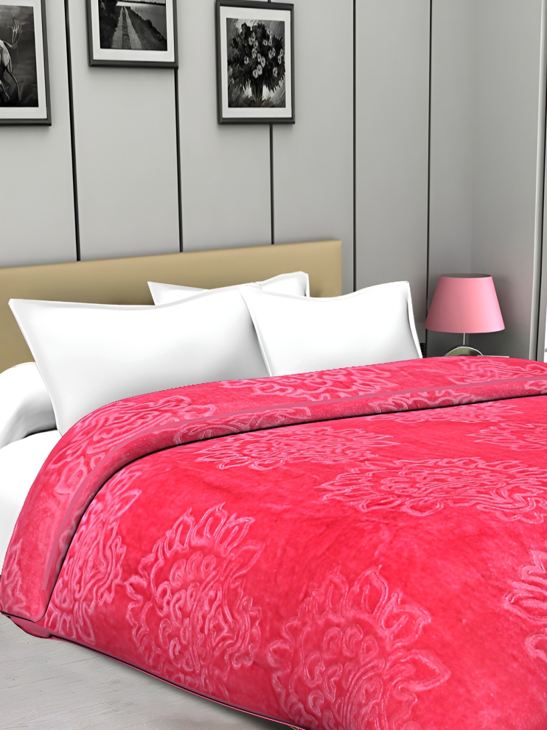 

Comfowell Pink Abstract Microfiber 1000 GSM AC Room Double Bed Blanket