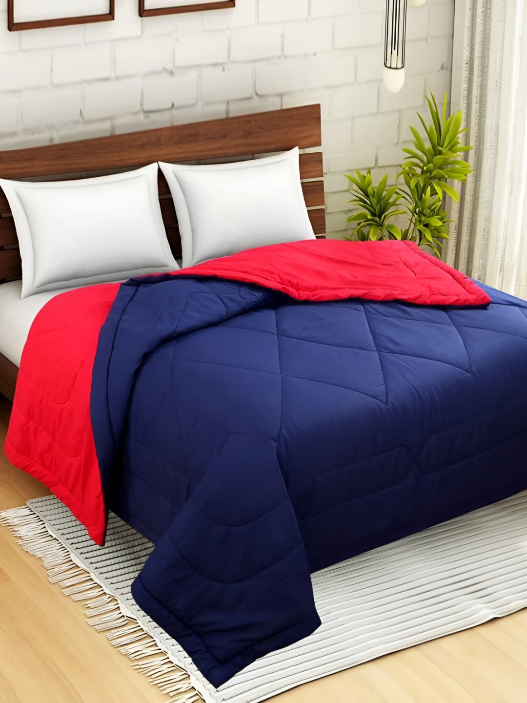 

Comfowell Navy Blue & Pink Heavy Winter 233 GSM Single Bed Comforter